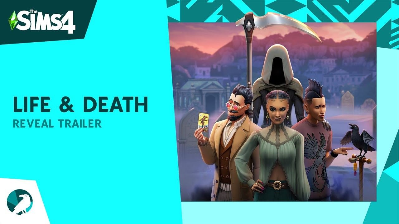 The Grim Reaper with Nyon and Olive Specter as well as her fiance Layne Coffin for The Sims 4 Life and Death trailer reveal.