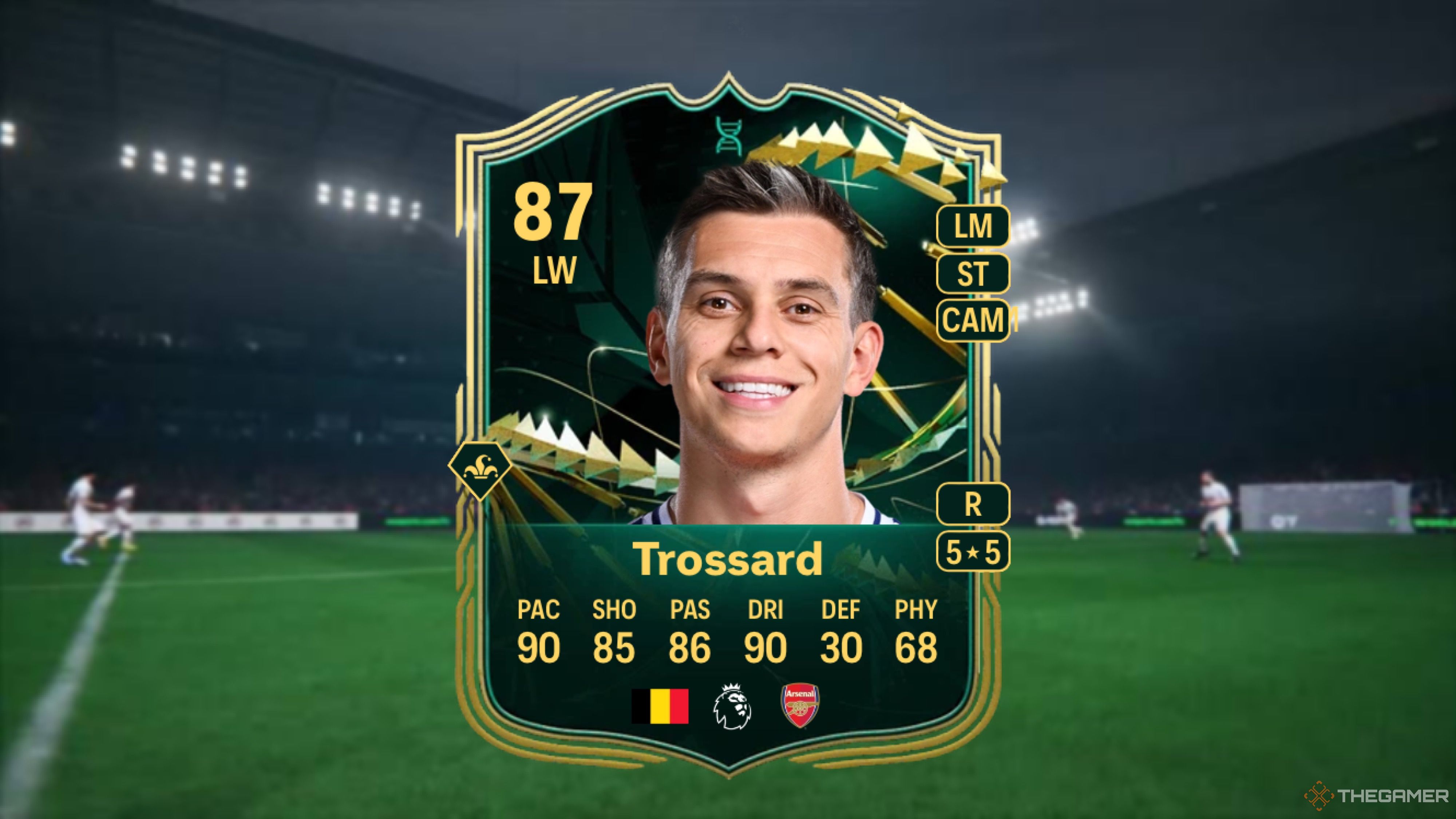 Image showing Trossard card against a faded stadium background.