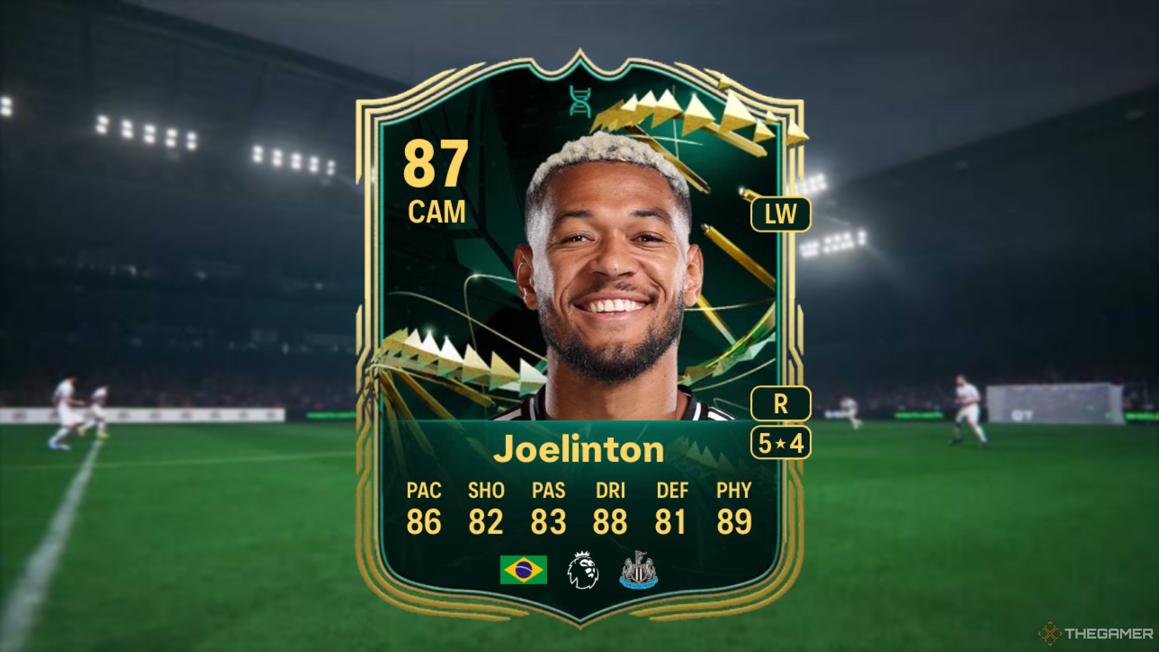 Image showing Joelinton card against a faded stadium background.