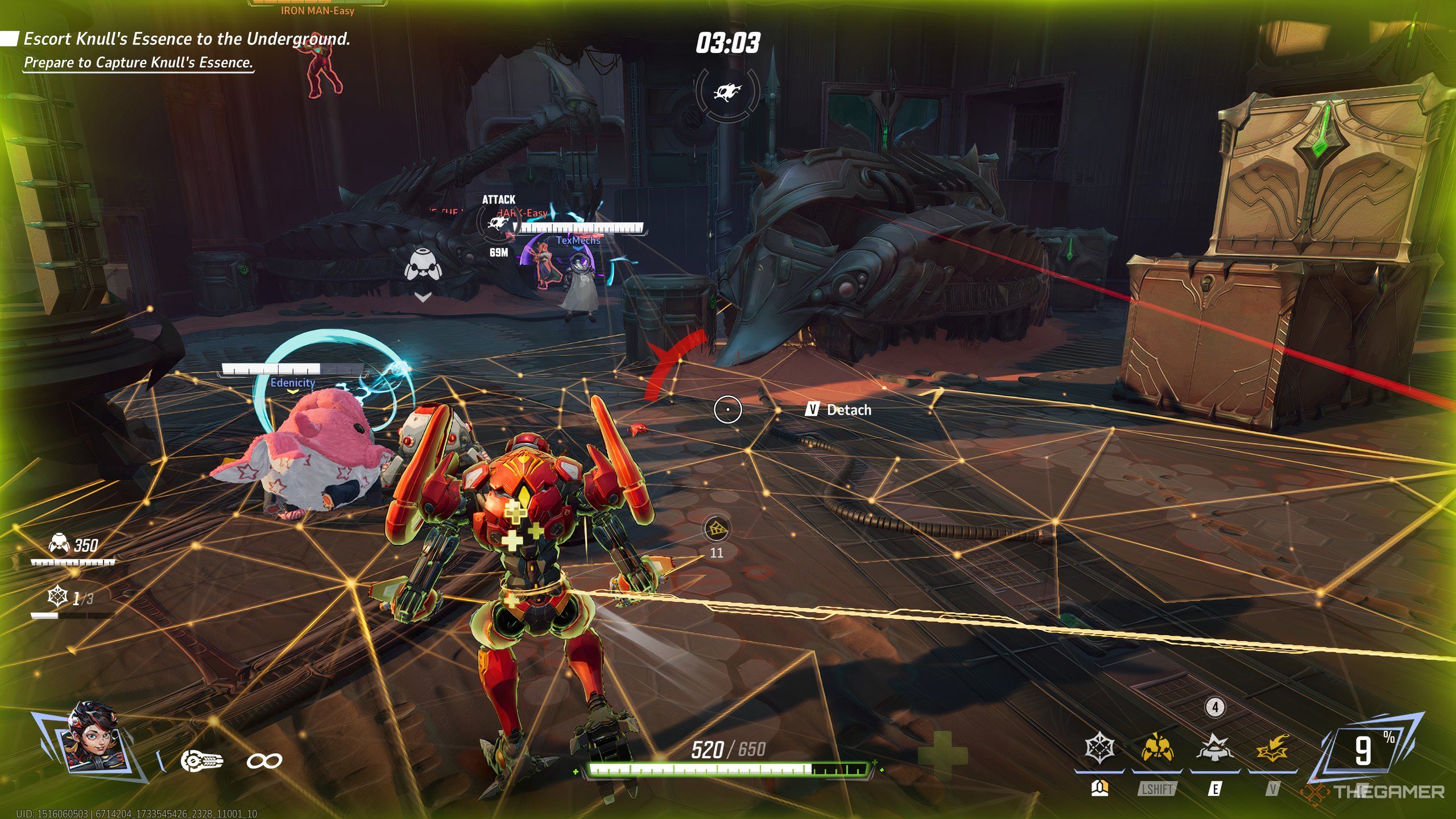 Gameplay of Peni Parker from Marvel Rivals.