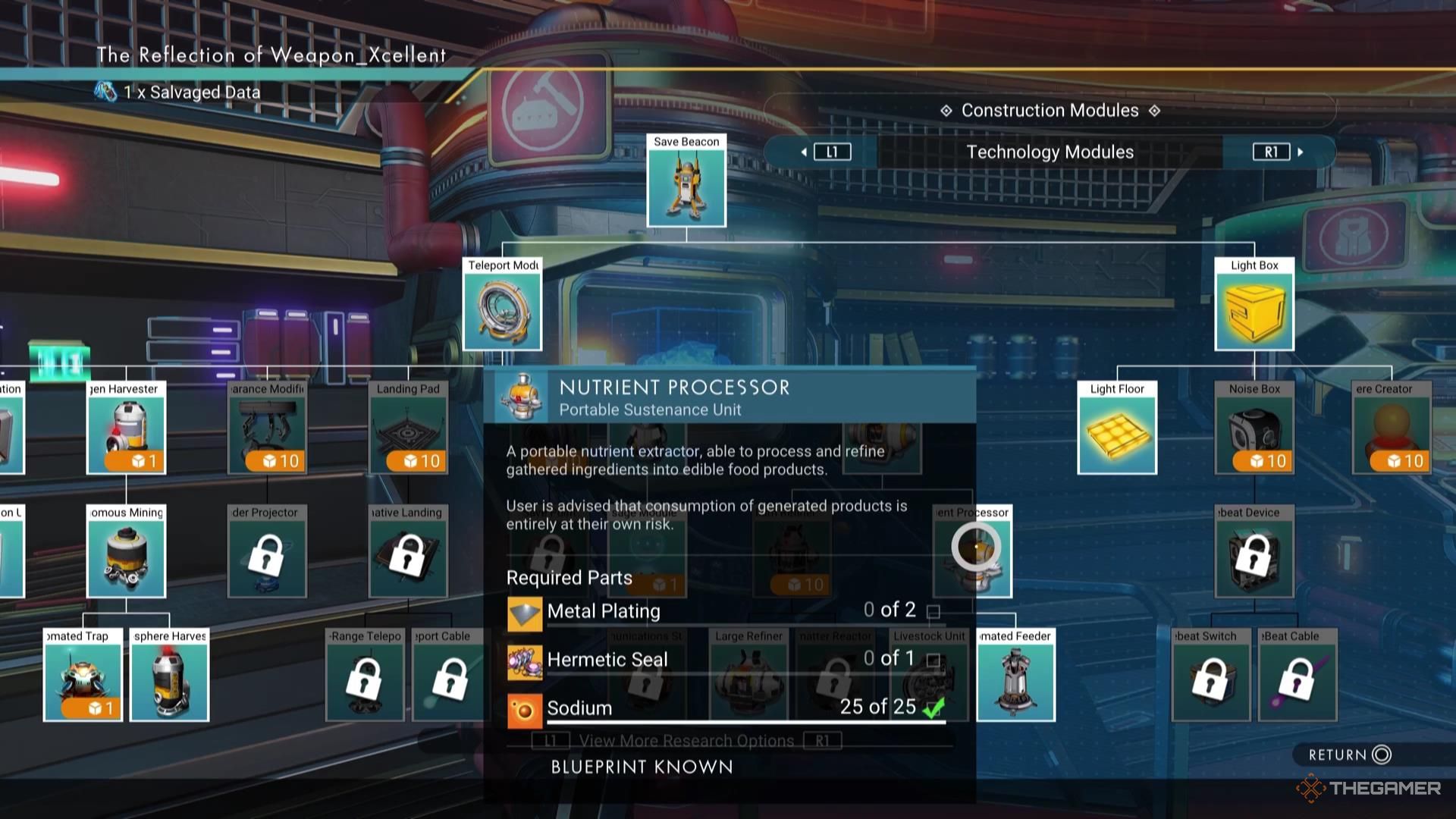 The blueprint for the Nutrient Processor in No Man's Sky.