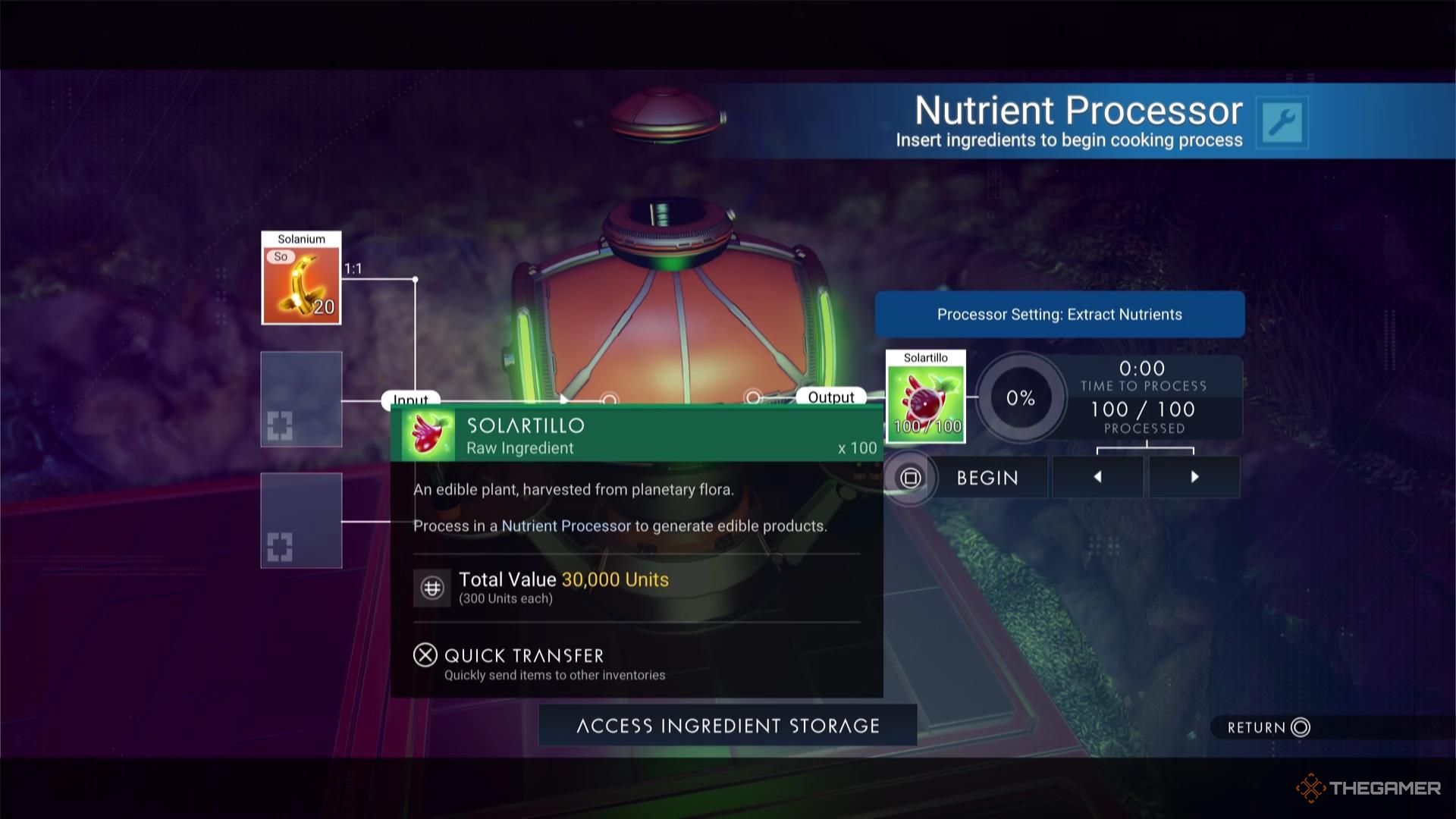 Cooking a dish in the Nutrient Processor in No Man's Sky.