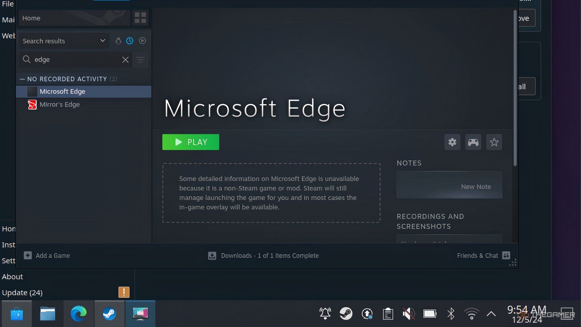 In desktop mode of a Steam Deck, a Microsoft Edge installation is configured to run Xbox Cloud Gaming. 