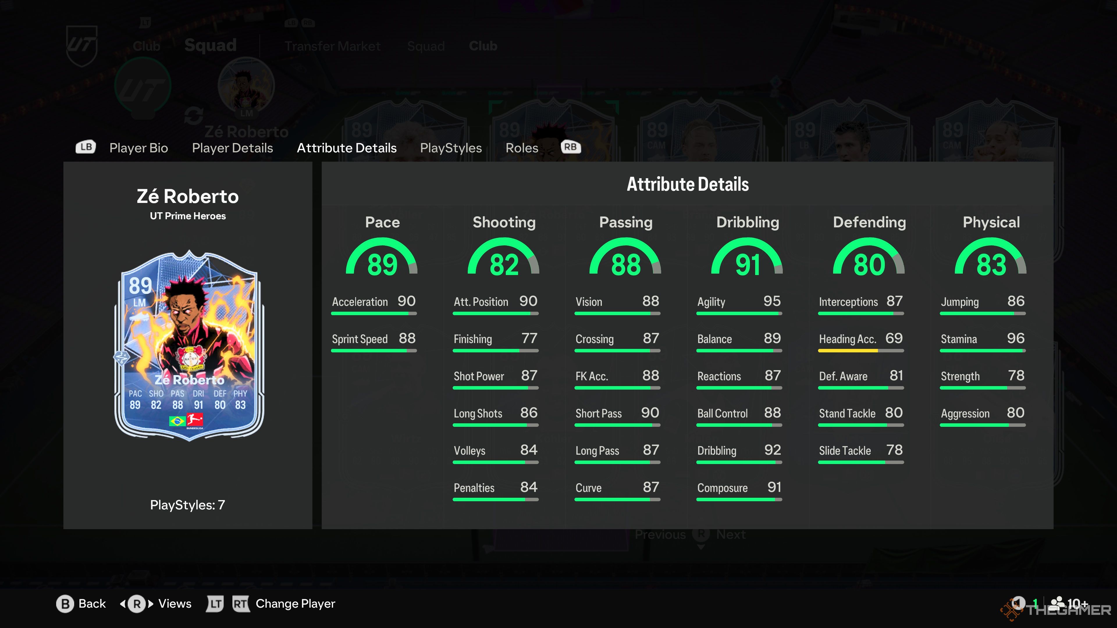 Ze Roberto's card attributes in EA Sports FC 25.