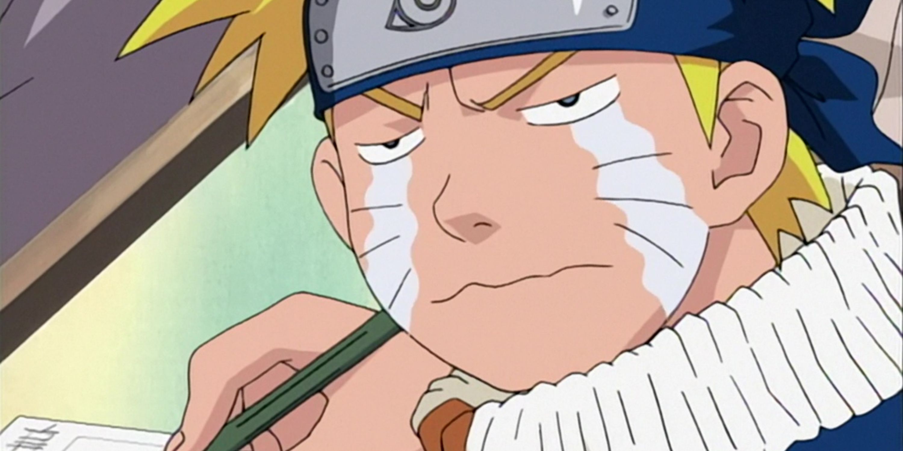 Naruto writing the written test in the Chunin Exams