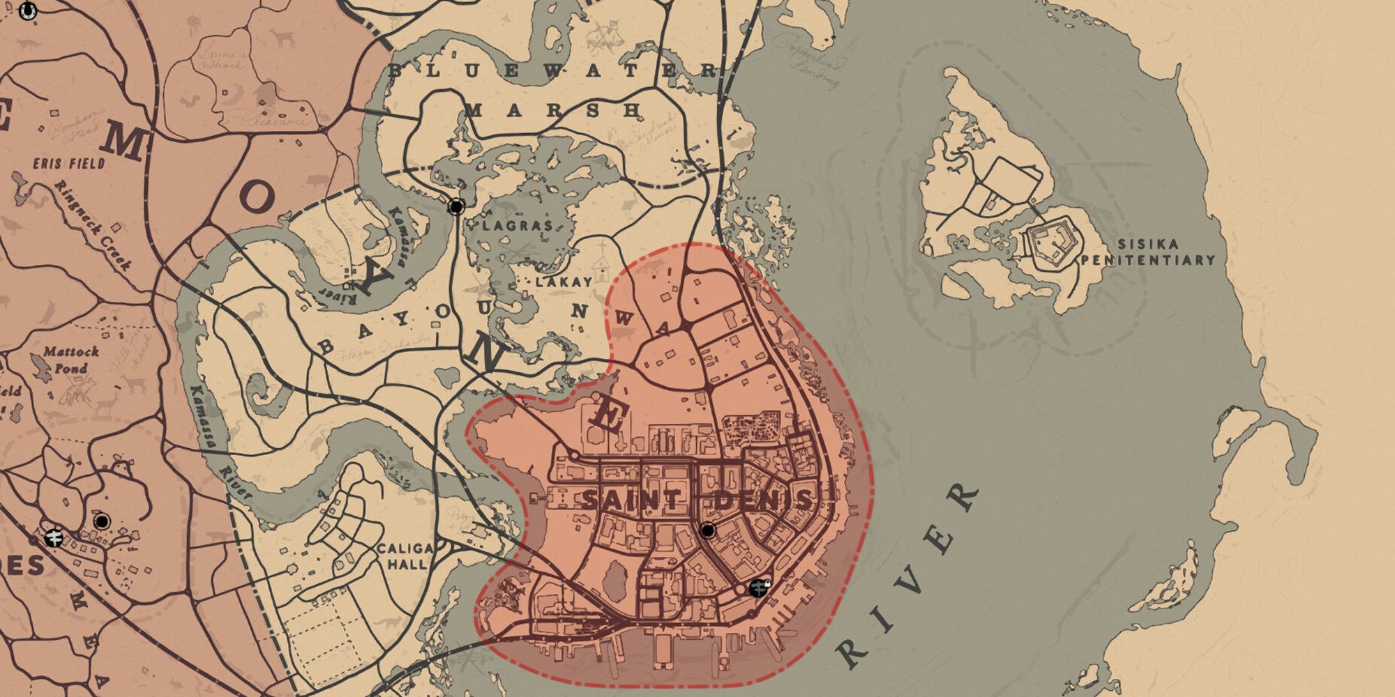 Saint-Denis is lockdown mode in the map of Red Dead Redemption 2.