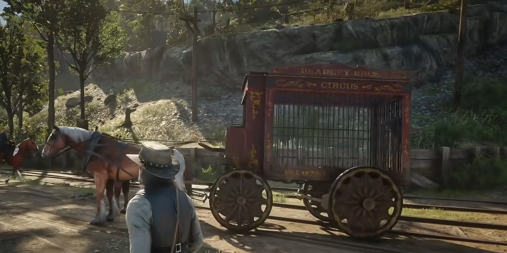 Spawning the Circus Wagon in Red Dead Redemption 2.