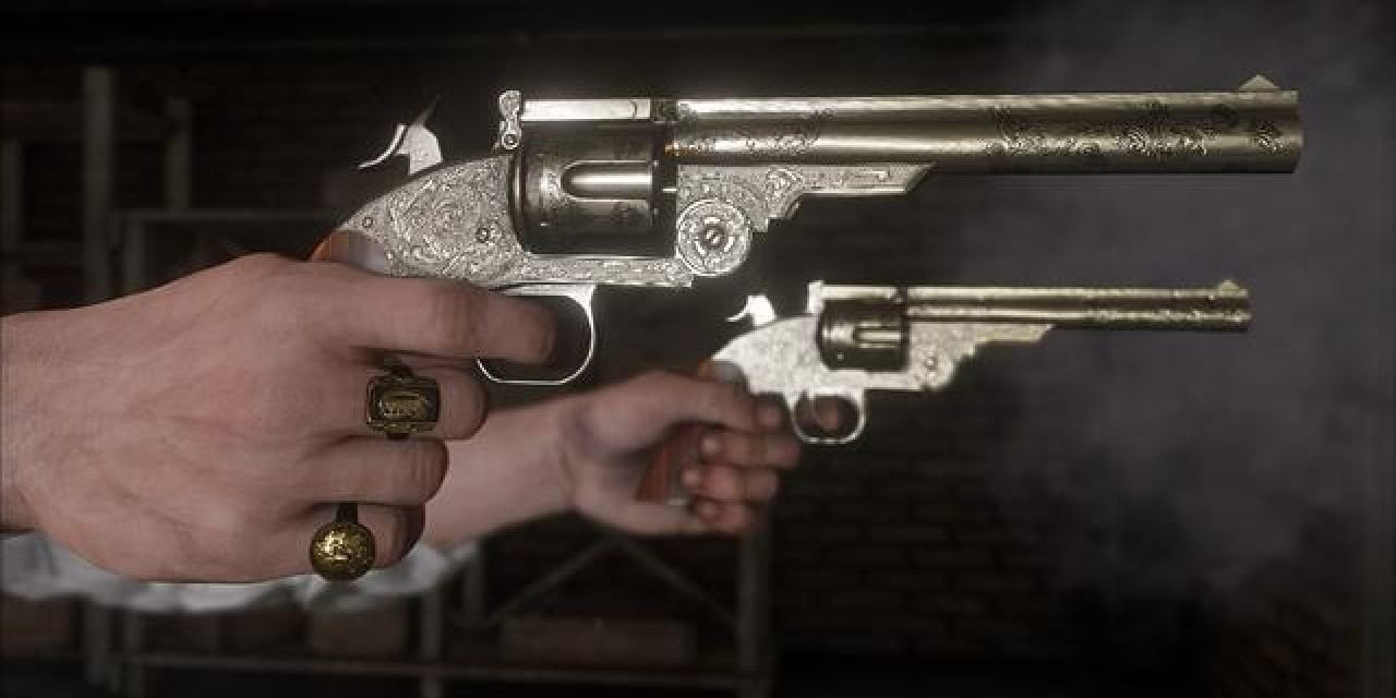 Freshly cleaned weapons in Red Dead Redemption 2.