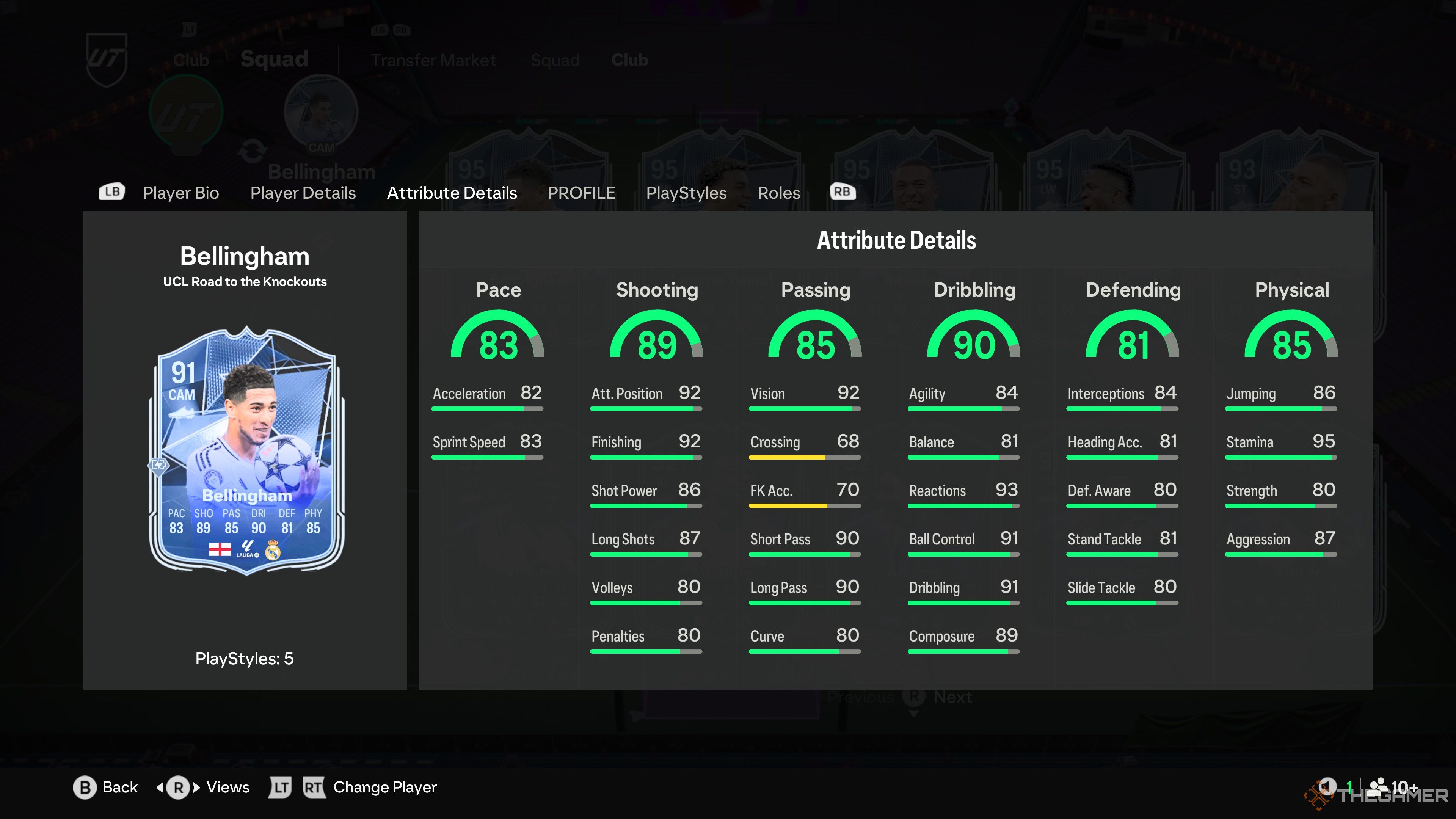 Jude Bellingham's card attributes in EA Sports FC 25.