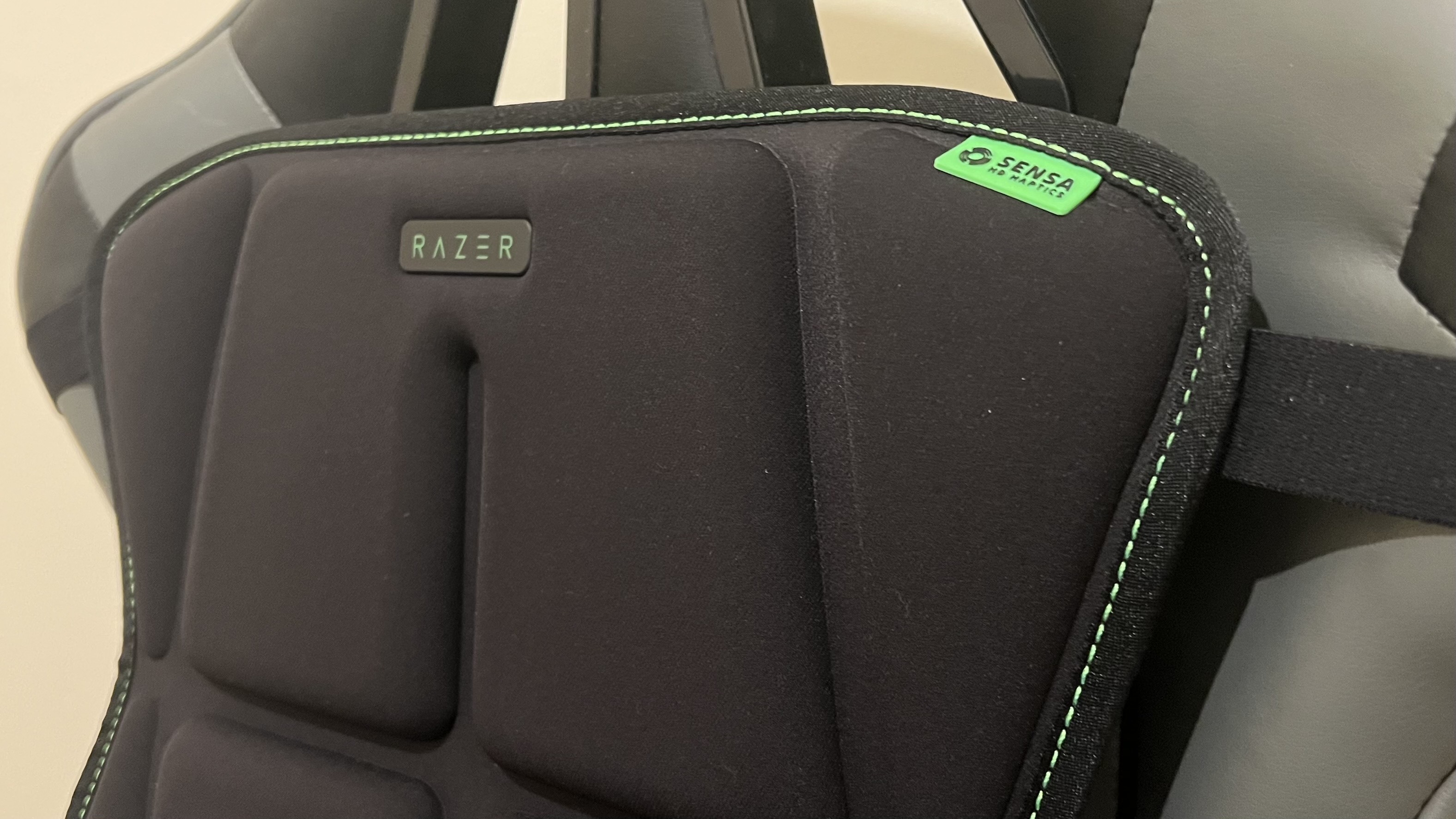 Top of Razer Freyja seat cushion showing logo