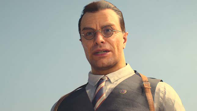 A screenshot shows Voss in a blue vest and tie. 