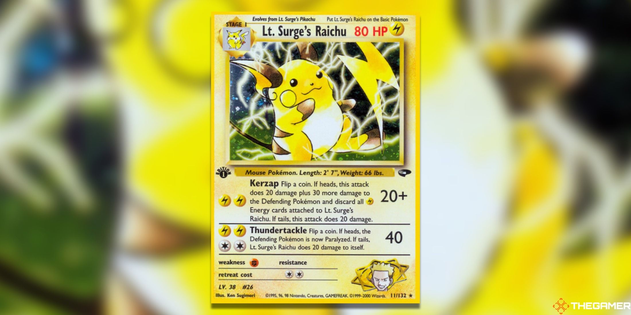 Lt. Surge's Raichu from Gym Challenge in the Pokemon TCG.