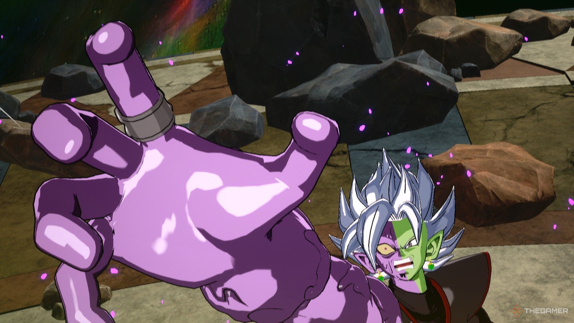 Dragon Ball Sparking Zero image showing Fused Zamasu while half corrupted.