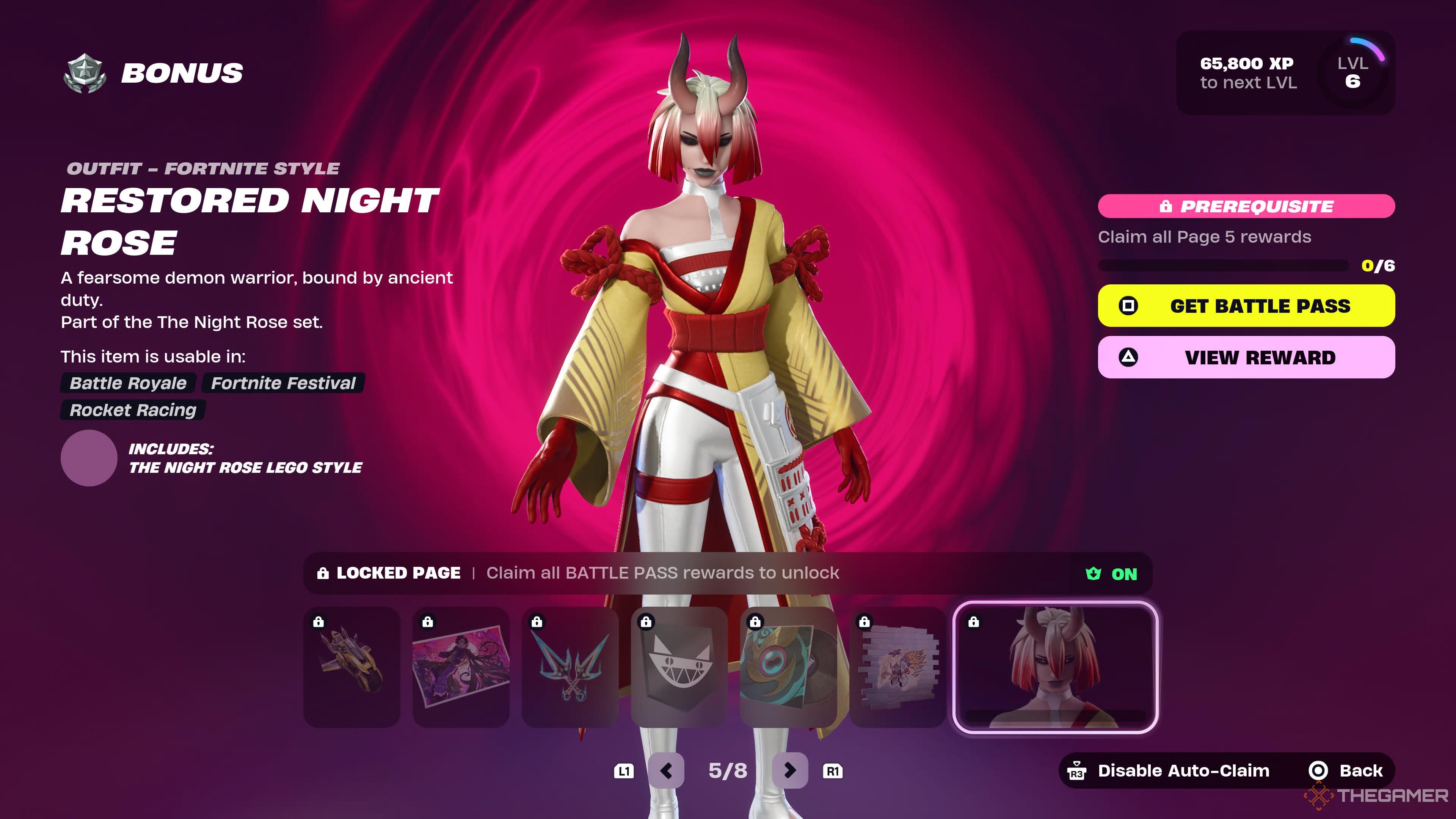 Screenshot of Restored Night Rose who is an unlockable skin in Fortnite Chapter 6 Season 1.