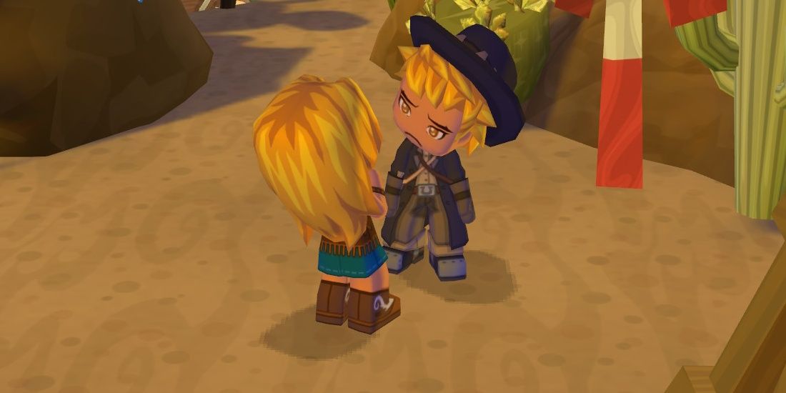 IMage of the player talking to Rusty while he looks sad from MySims: Kingdom.