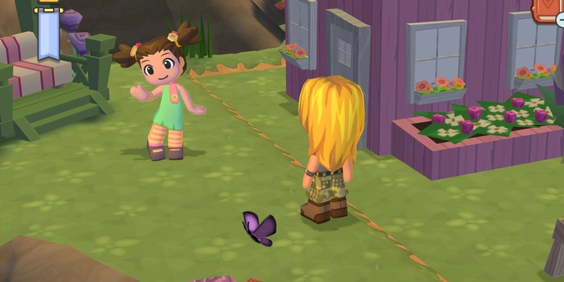 Image of Poppy waving and the player standing by in MySims: Kingdom.