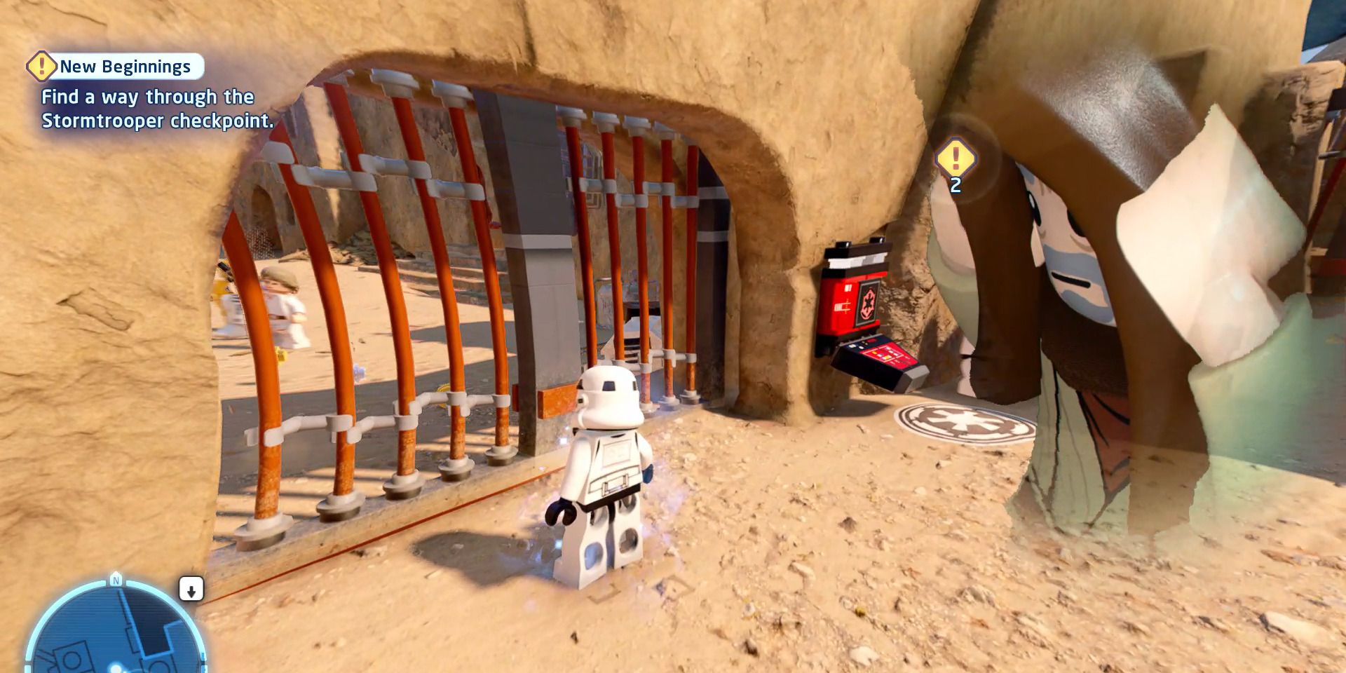 Image of Ben Kenobi using jedi mind tricks on a Stormtrooper in Lego Star Wars The Skywalker Saga