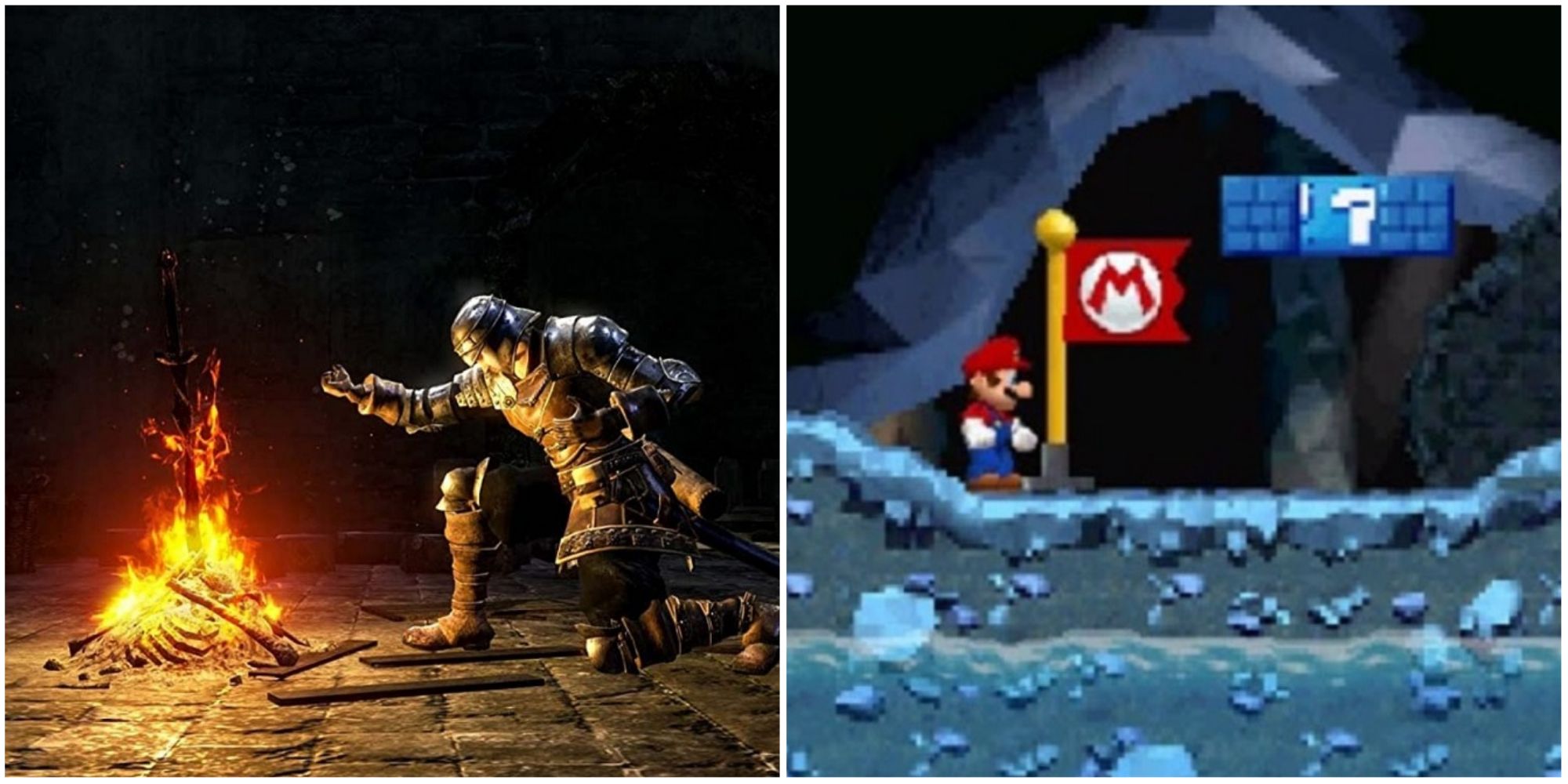 Iconic Checkpoints- Dark Souls New Super Mario Bros