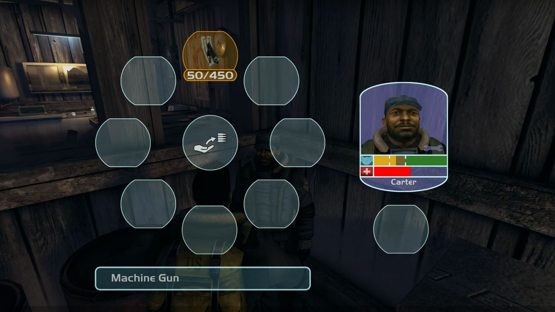 The player giving machine gun ammo to Carter as part of the trust system in The Thing: Remastered.