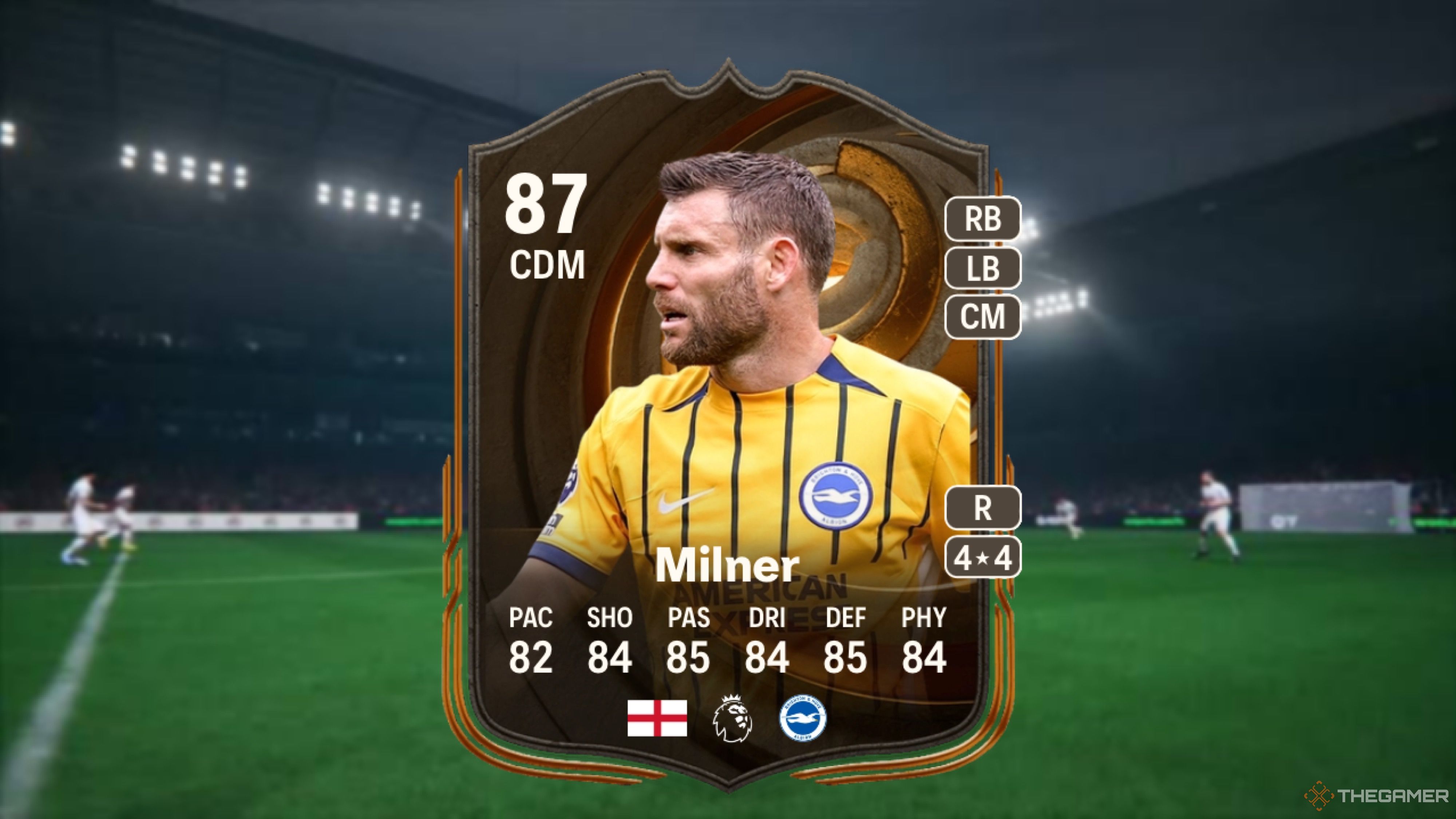 Image showing Milner card against a faded stadium background.