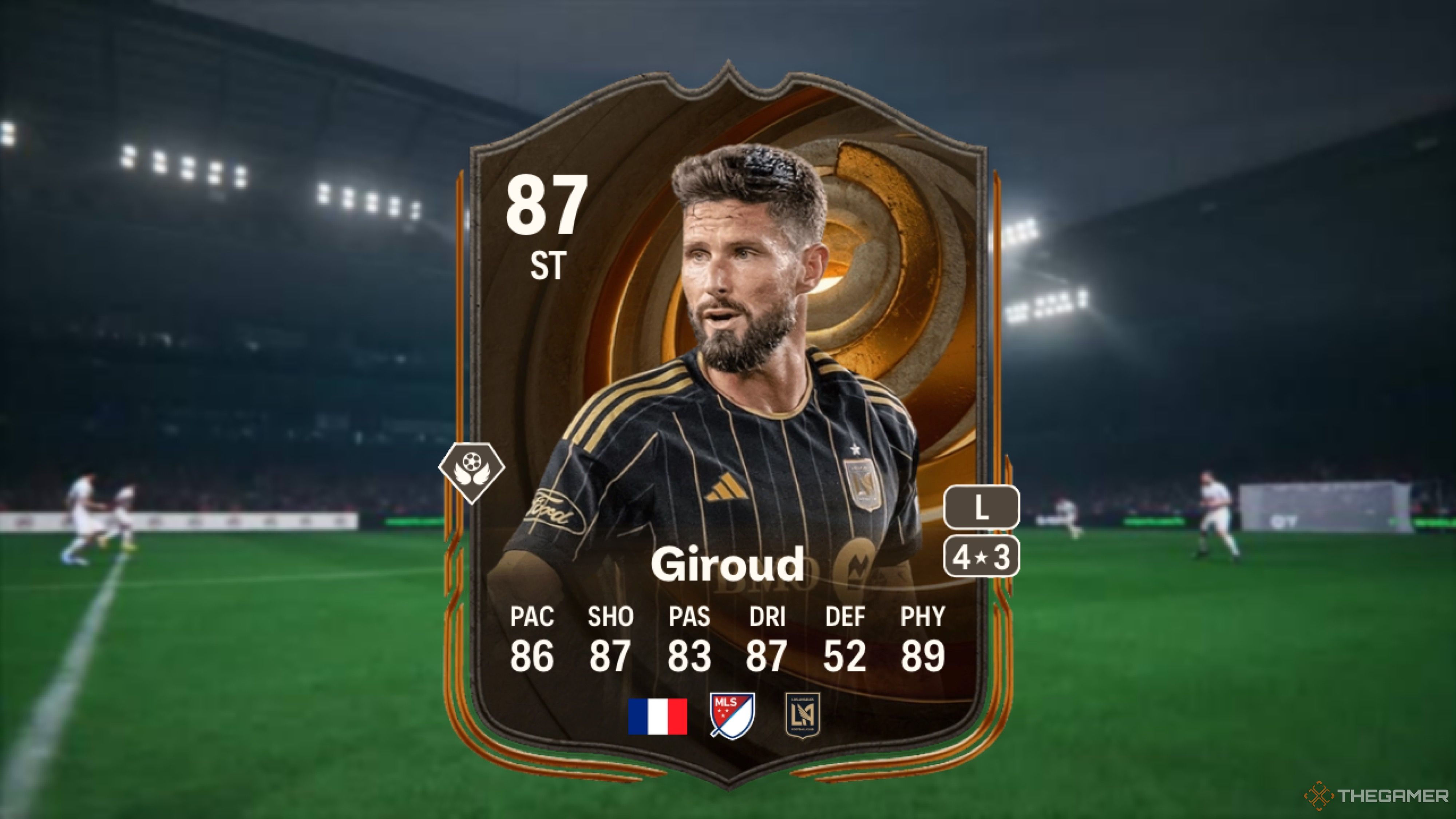 Image showing Giroud card against a faded stadium background.