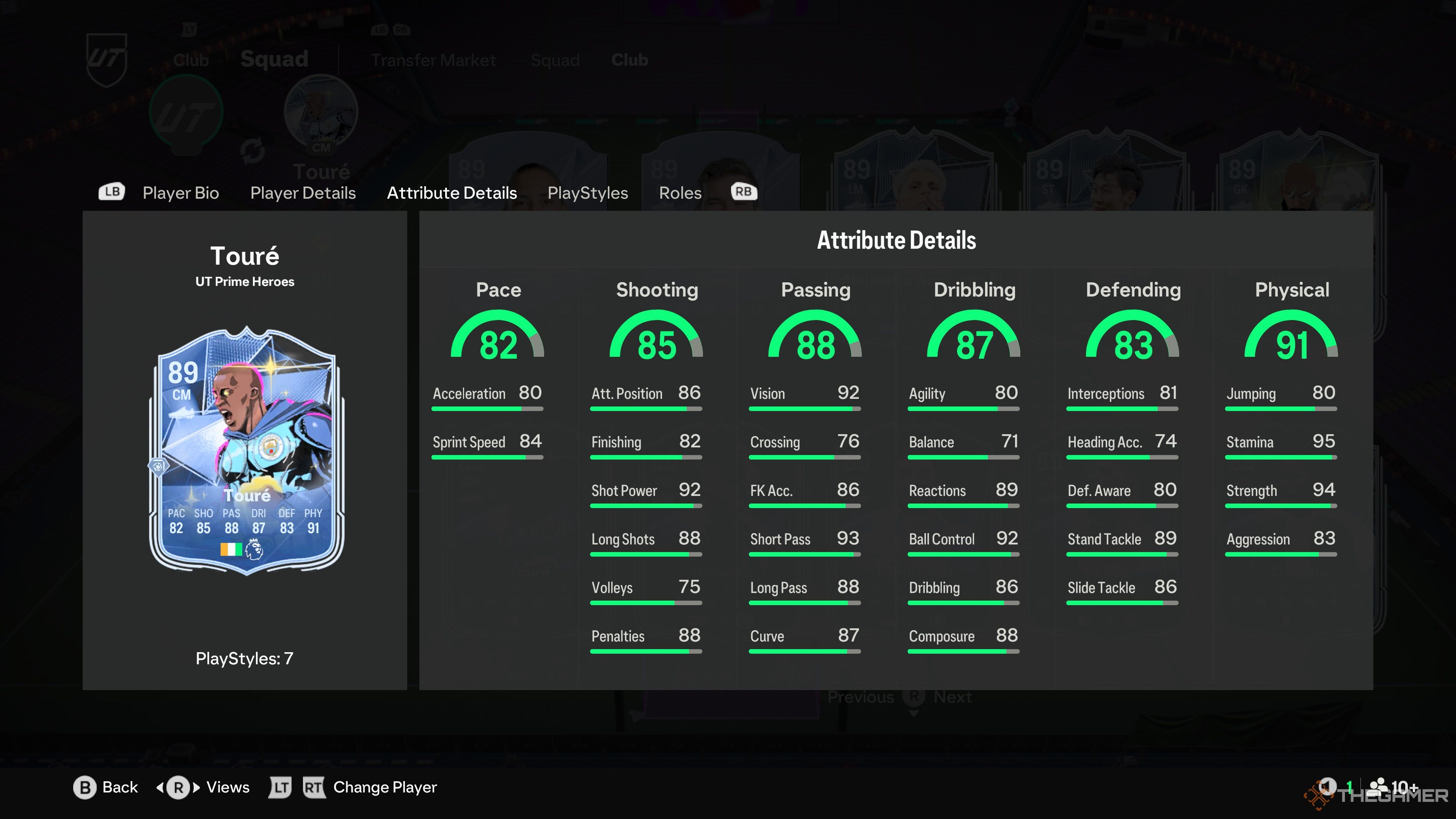 Yaya Toure's card attributes in EA Sports FC 25.