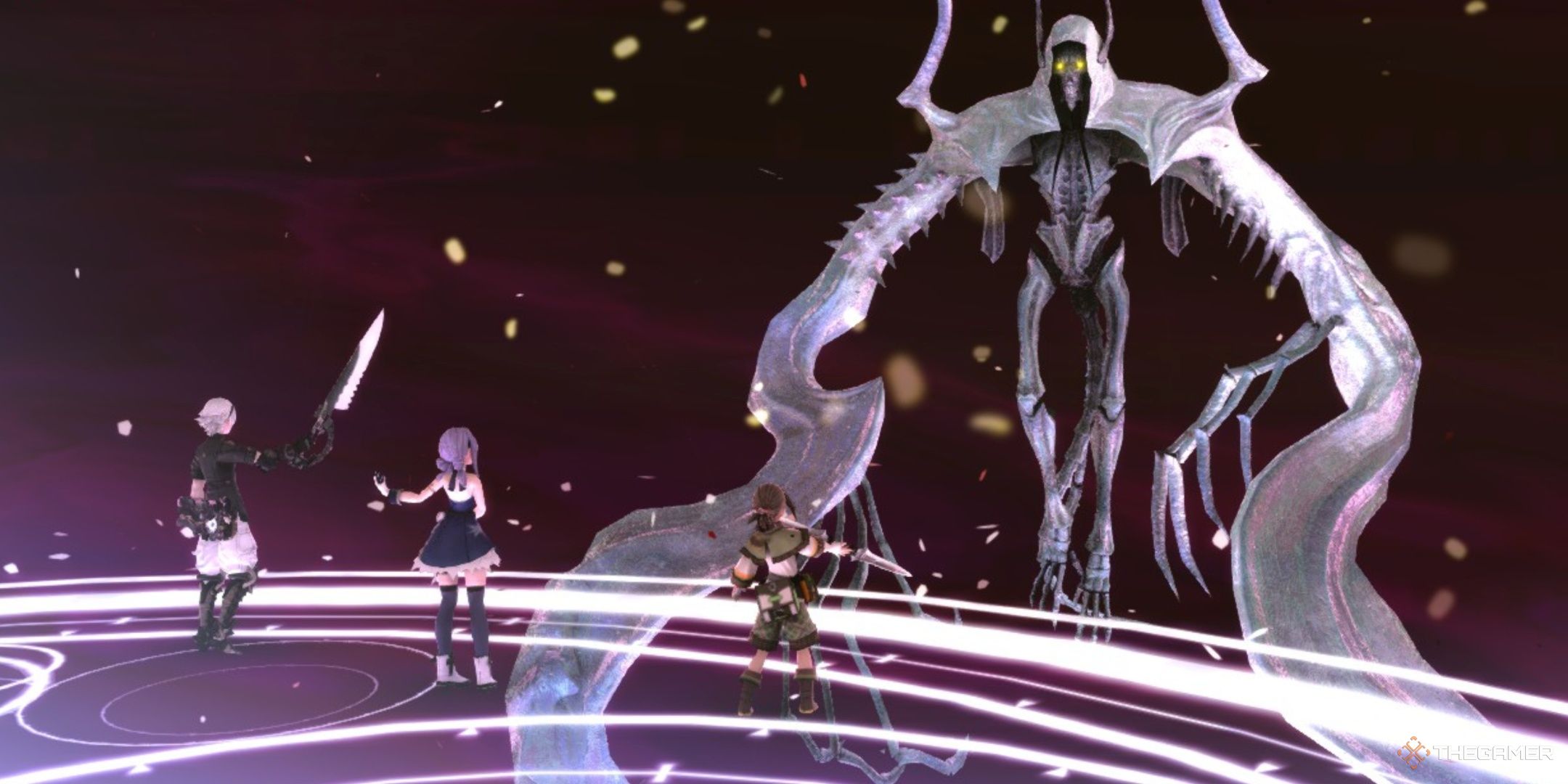 Leo, Cheryl, and Kina beginning their battle against eternal holy in fantasian neo dimension.