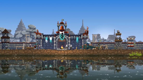 A pixel castle in 2D platformer Kingdom Two Crowns, one of the best city-building games.