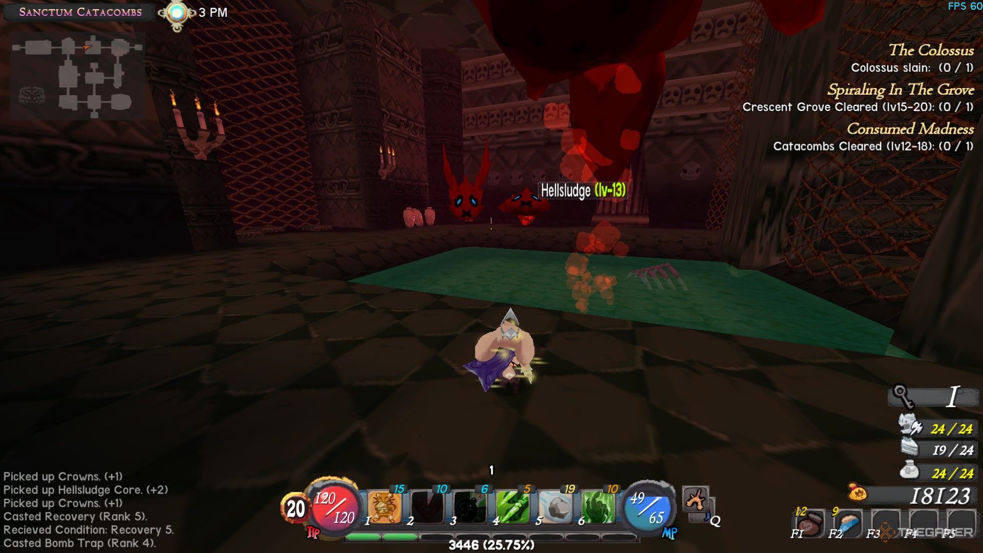 The image shows the player fighting against enemies in the Sanctum Catacombs stage three in Atlyss.