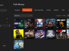 The full library in My games and apps on Xbox consoles showing cloud gaming icons on game art tiles.