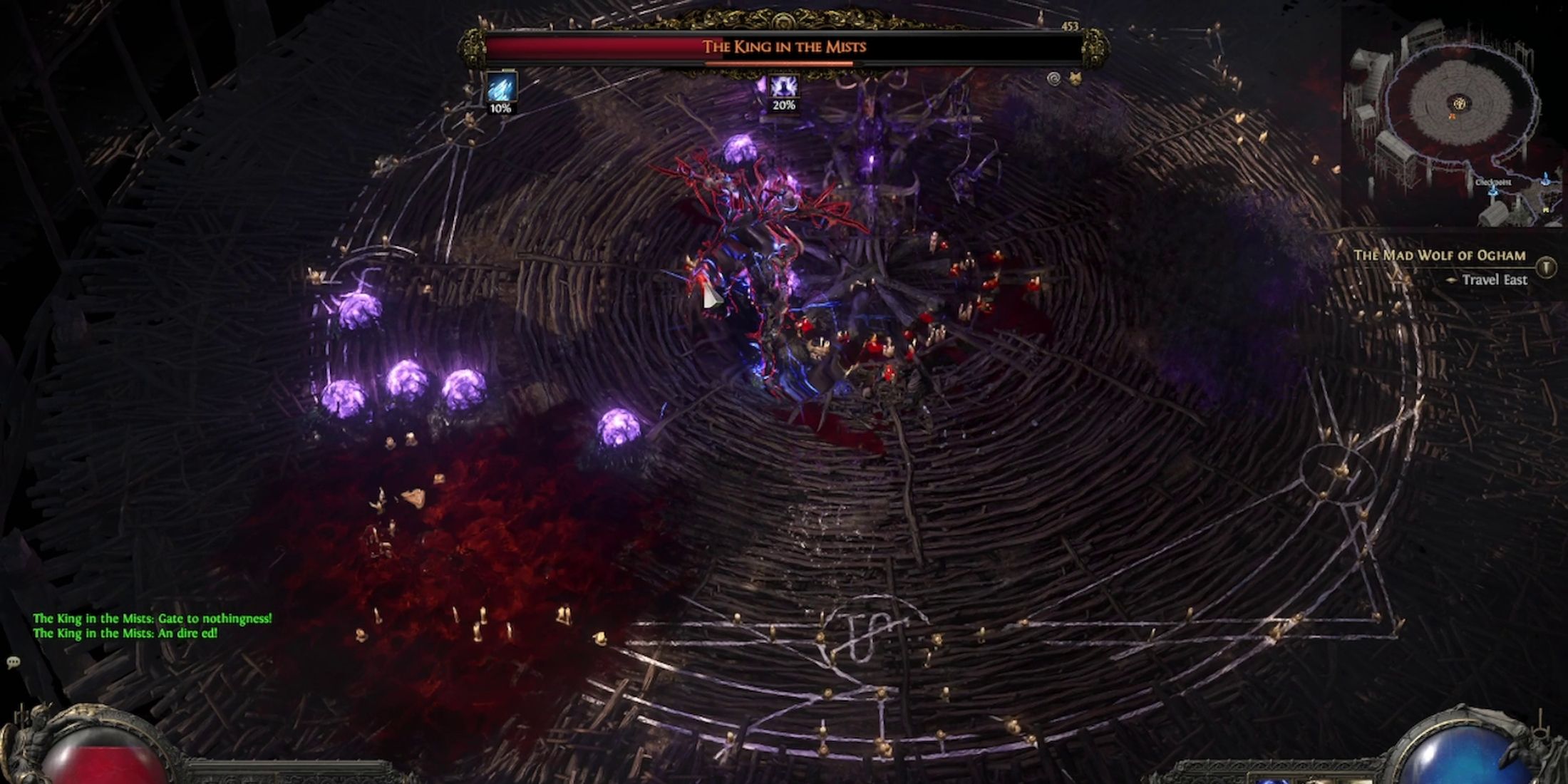 king in the mists in path of exile 2 using purple pustules attack