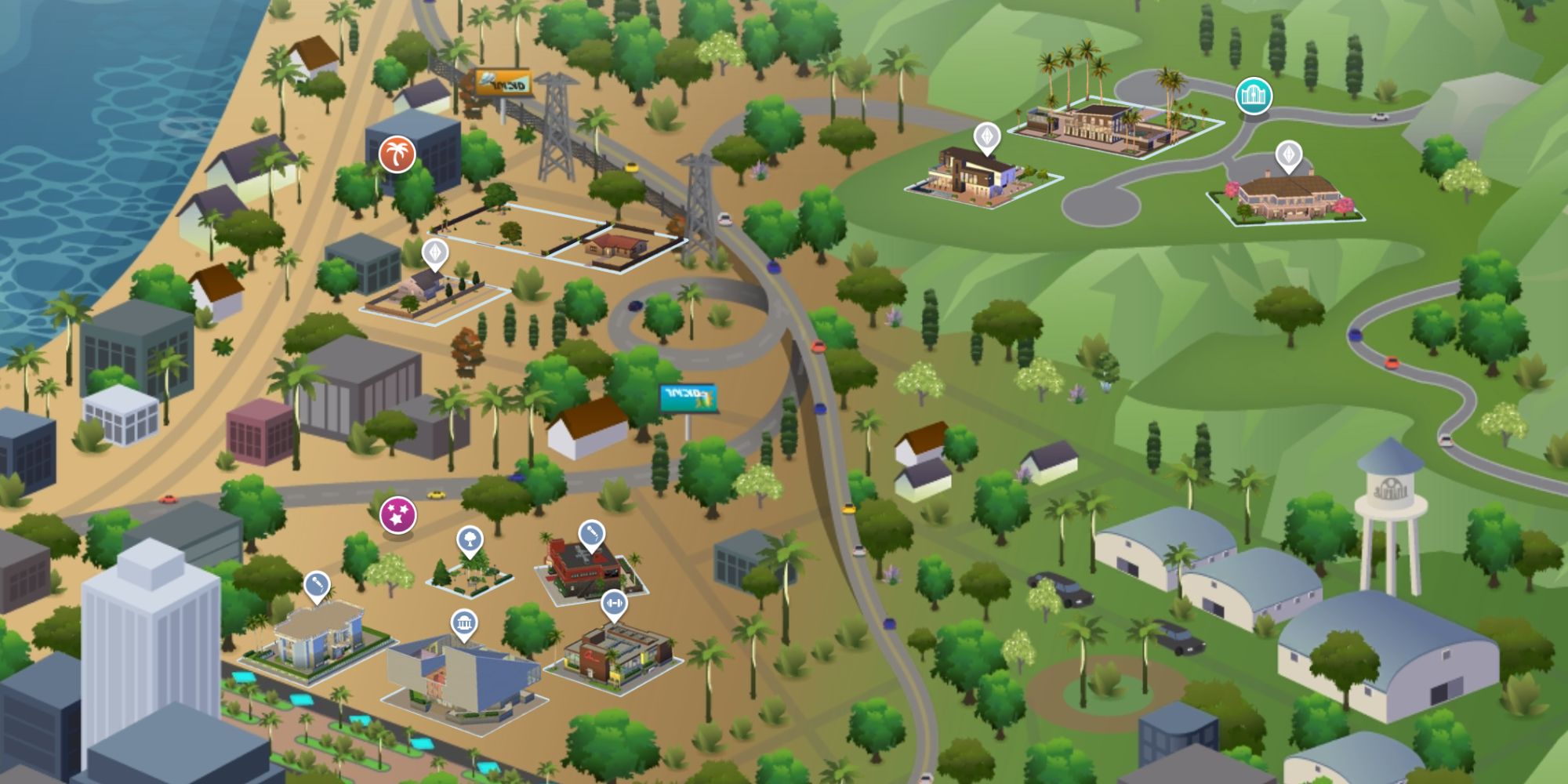 Sims 4 World Map of Del Sol Valley.