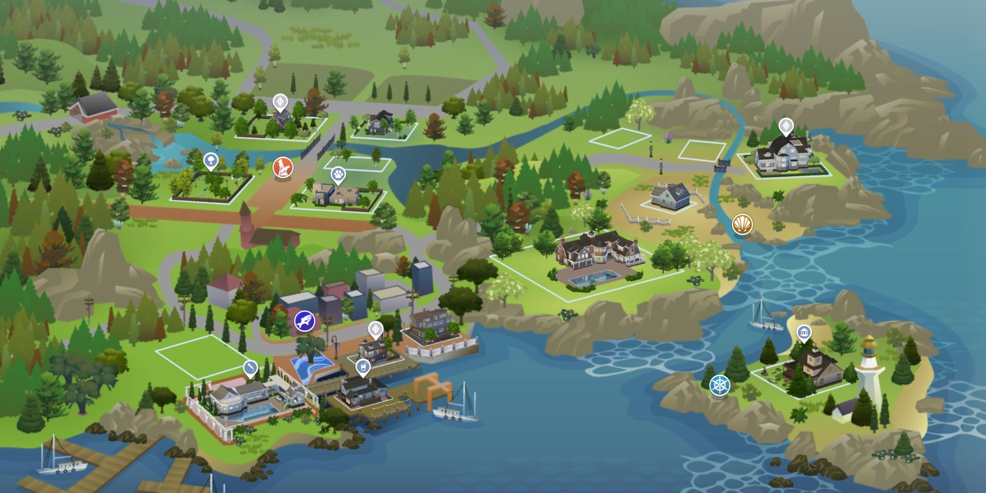 Sims 4 World Map of Brindleton Bay.