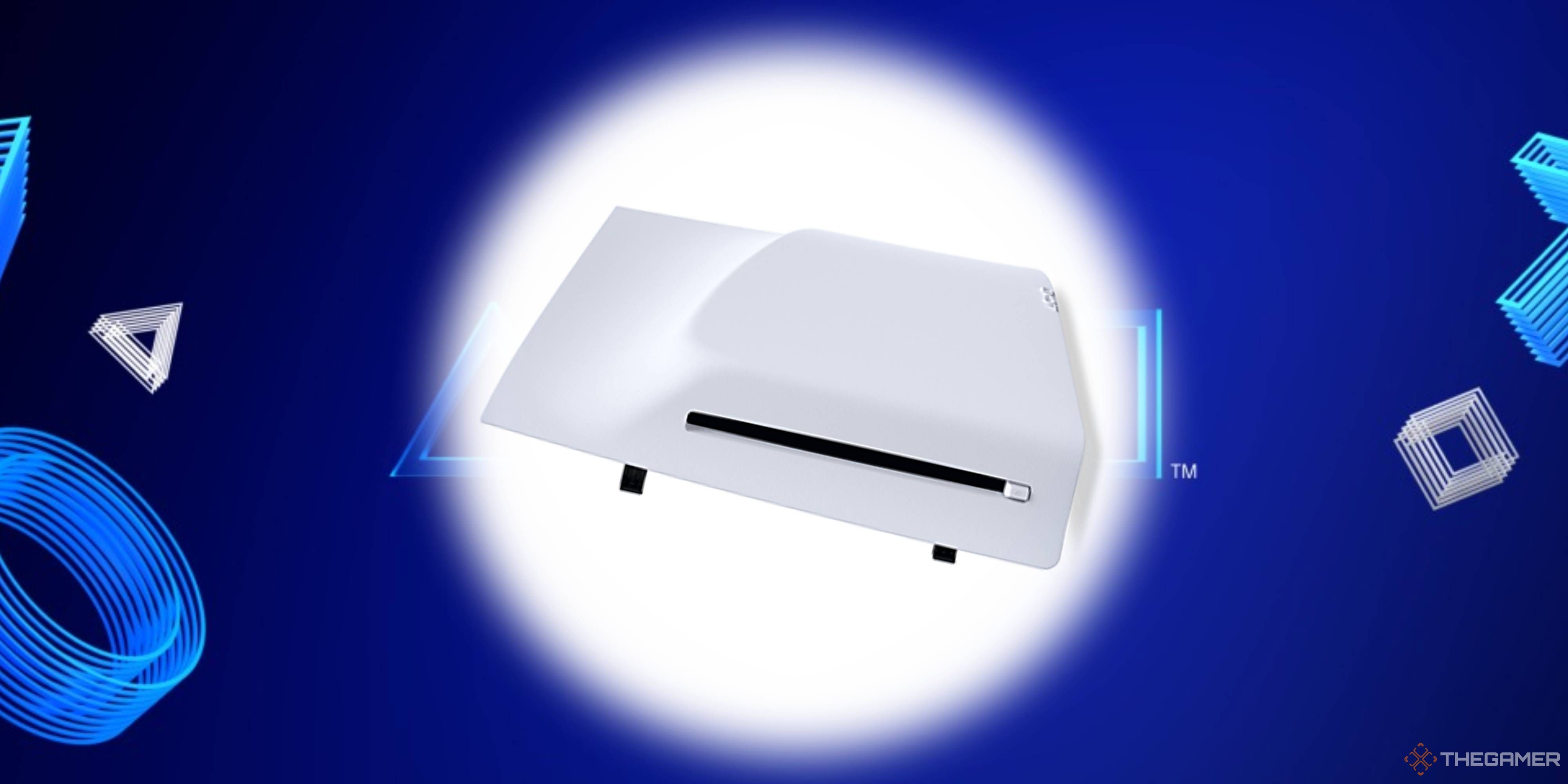 ps5 disc drive on a blue playstation background