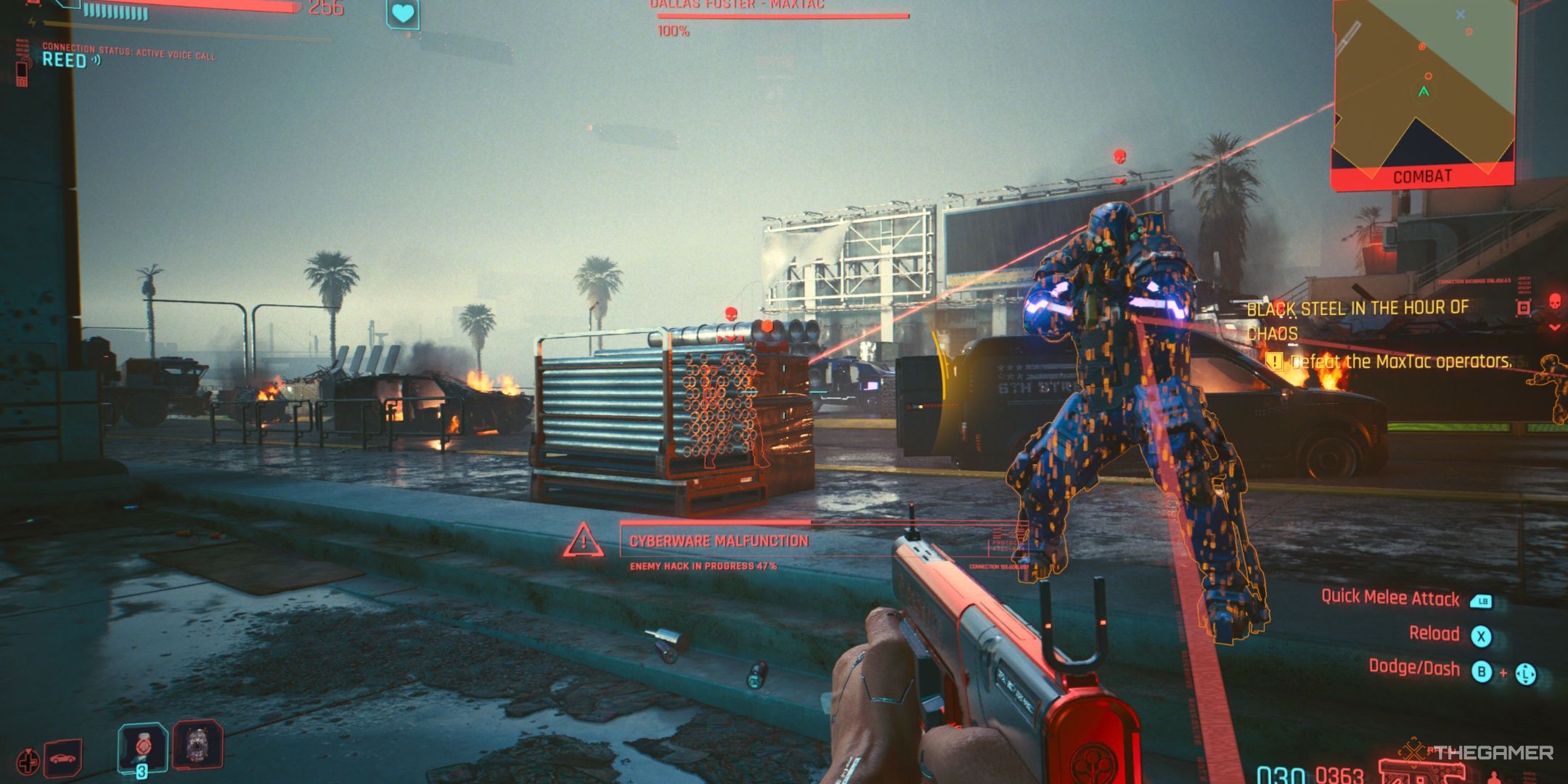 Doing a major boss fight in the Cyberpunk 2077 Phantom Liberty DLC.