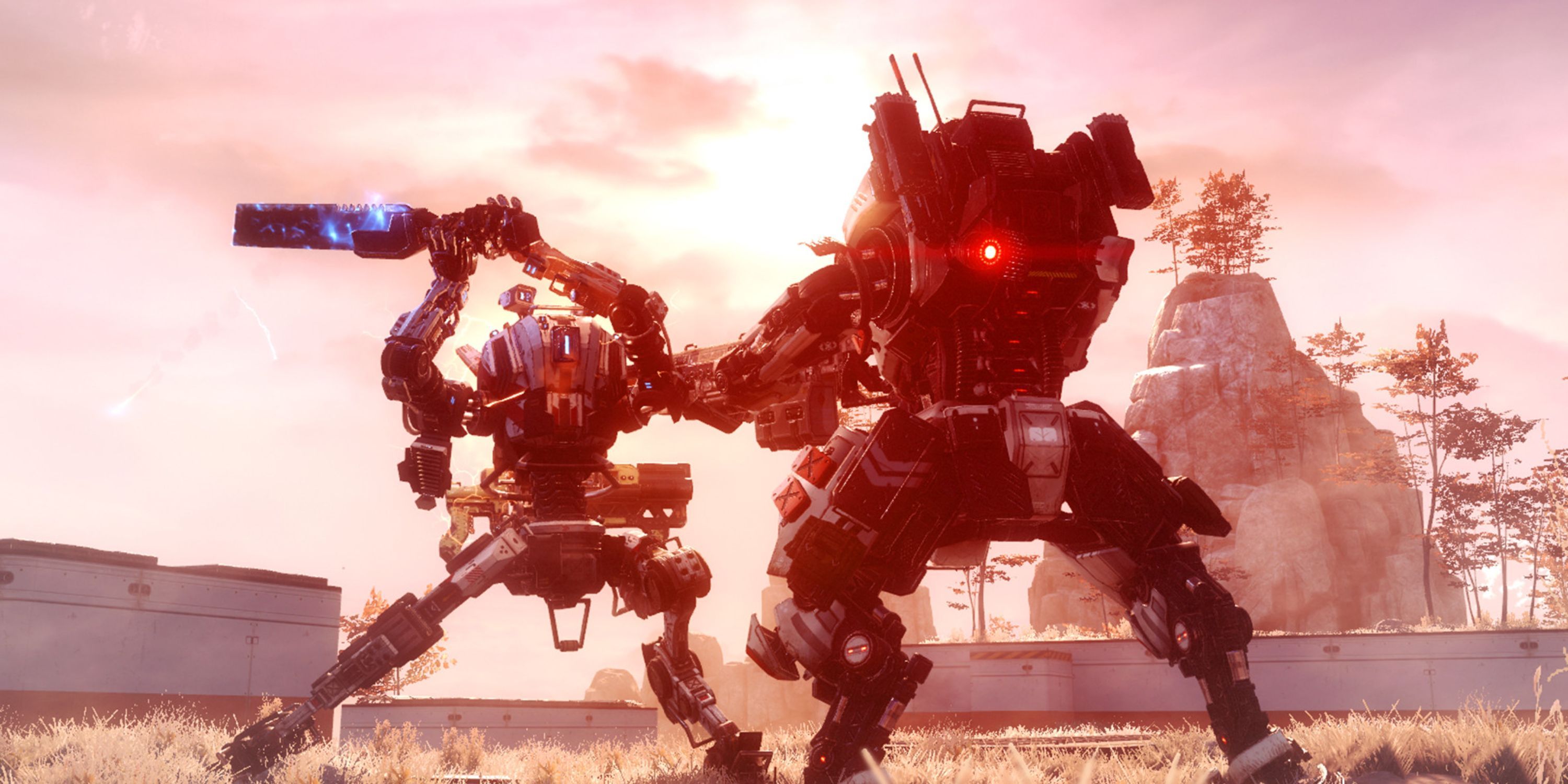 Close quarters combat between mechs in Titanfall 2.