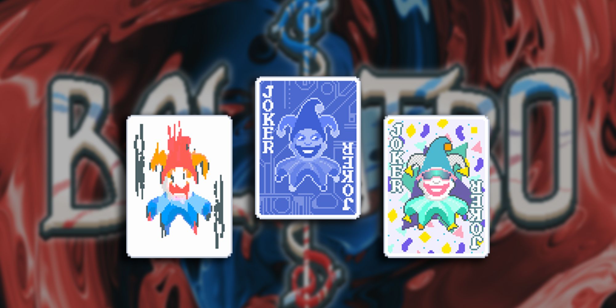 smeared joker, blueprint joker, and throwback joker on balatro title background