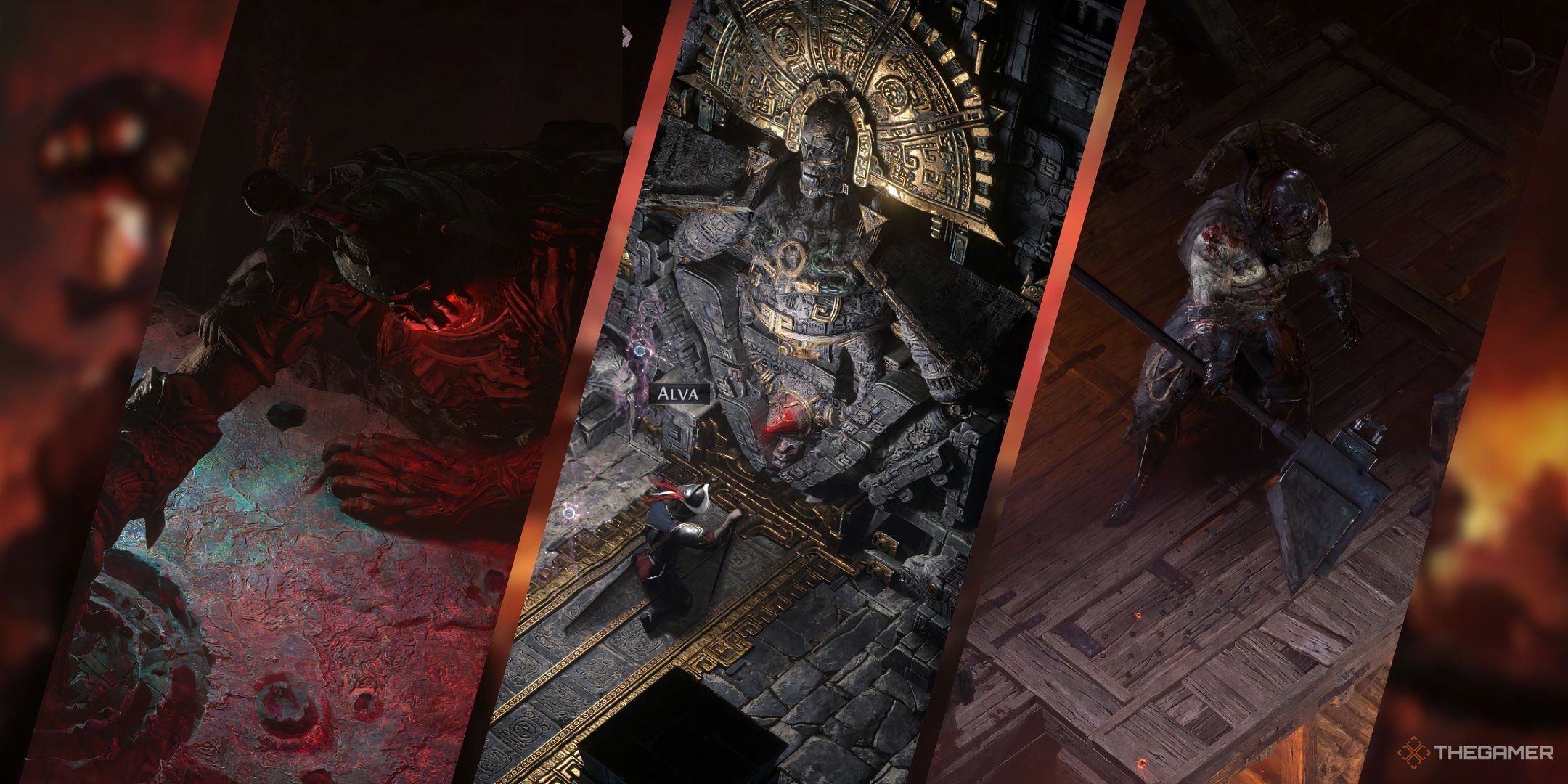 Split image of three bosses from Path of Exile 2.