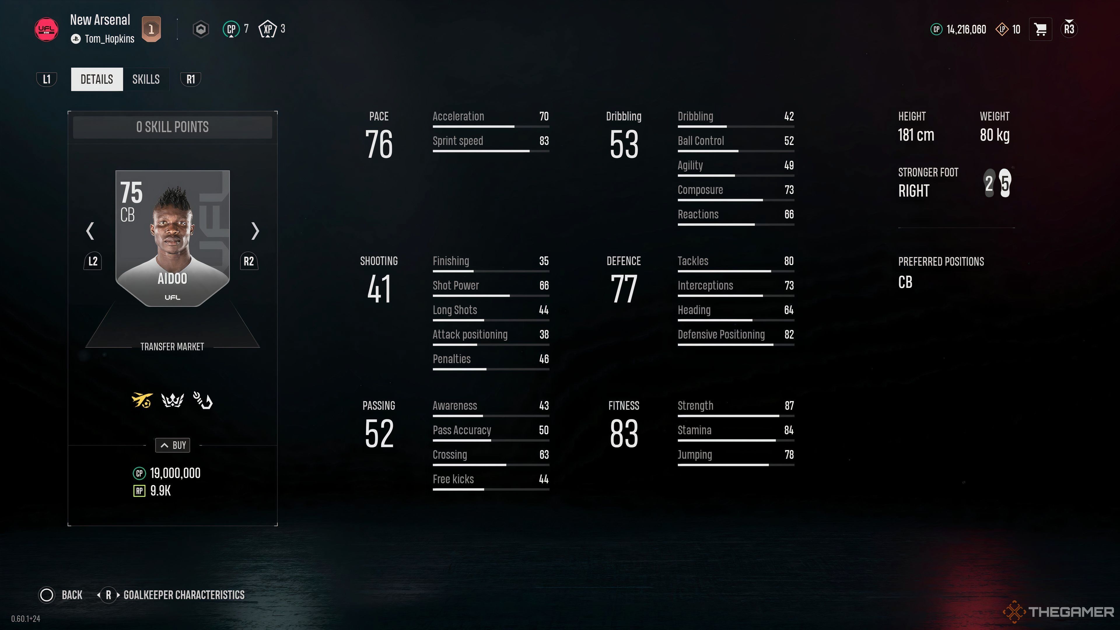 Aidoo's stats page in UFL.