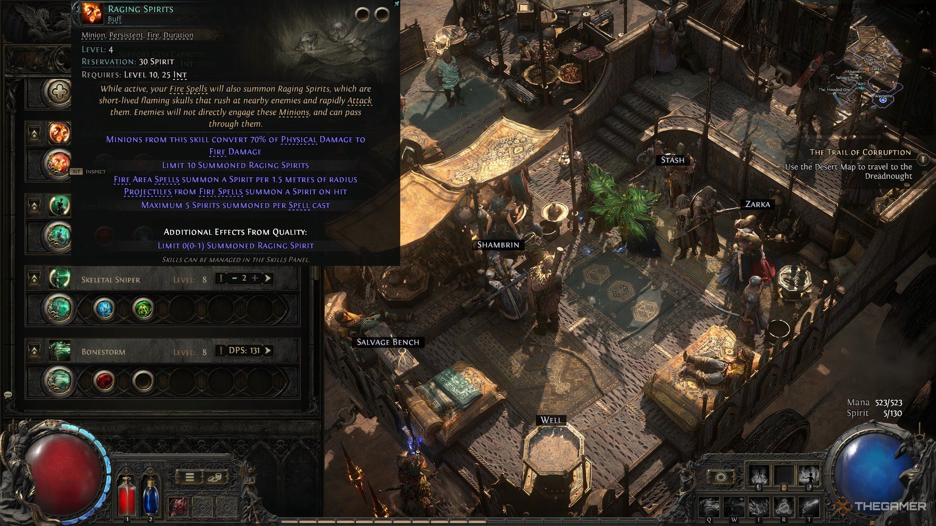 Path of Exile 2 Raging Spirits skill gem display.