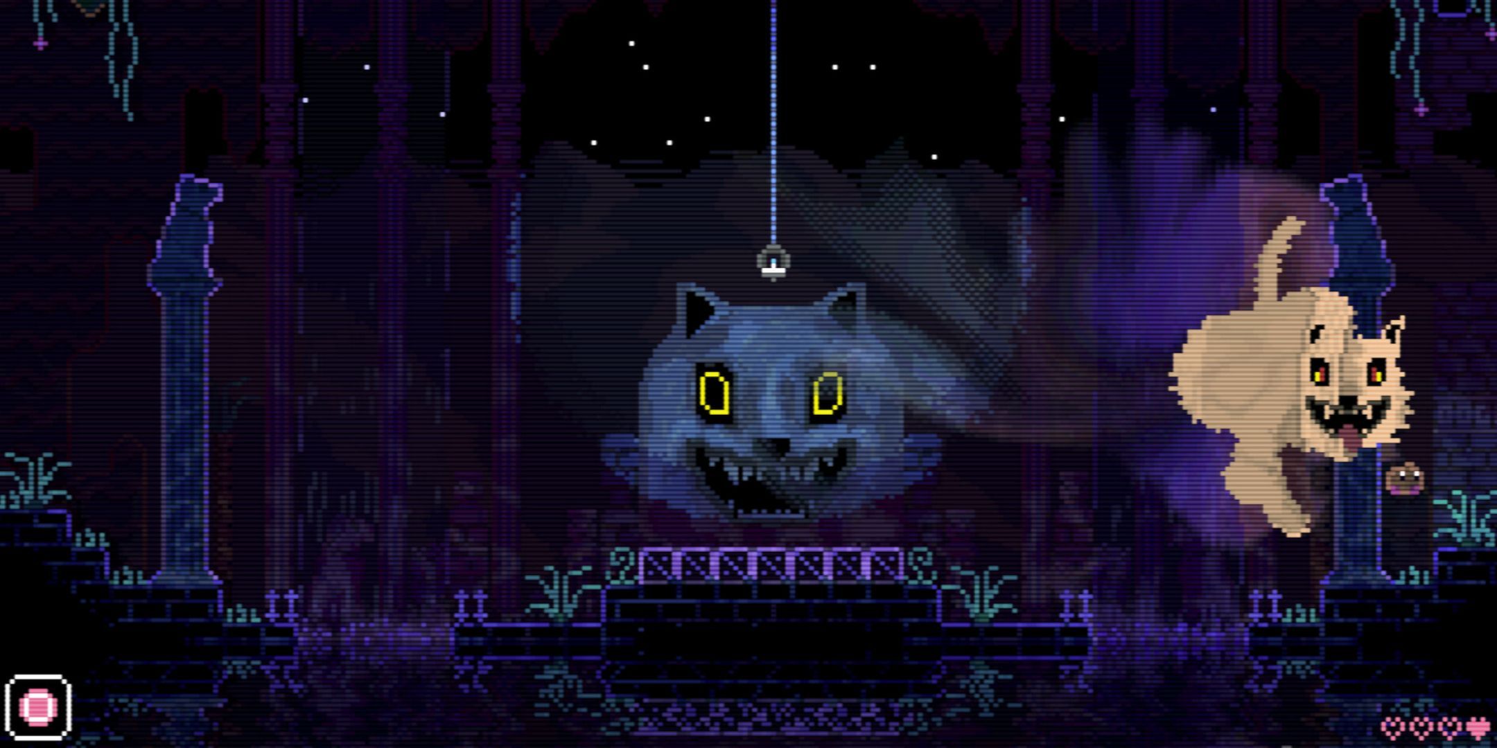 A ghostly wolf chases the player in a dark room in Animal Well.