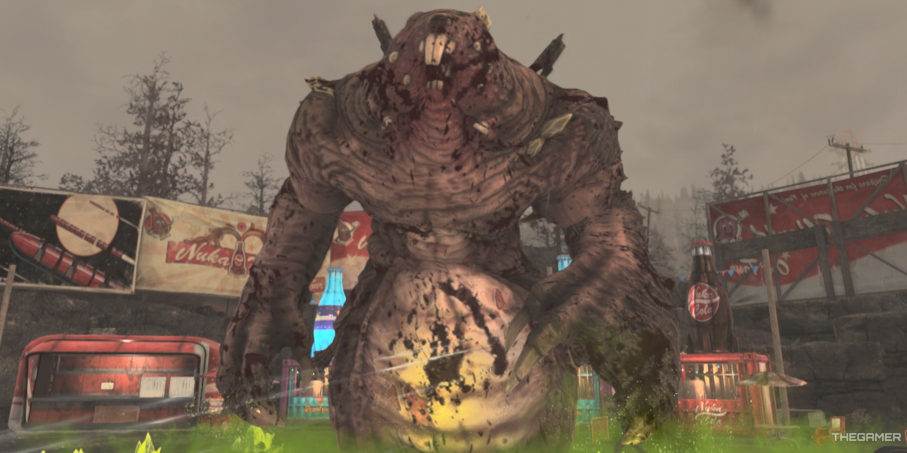 The Ultracite Titan looming over Vault Dwellers in Fallout 76.