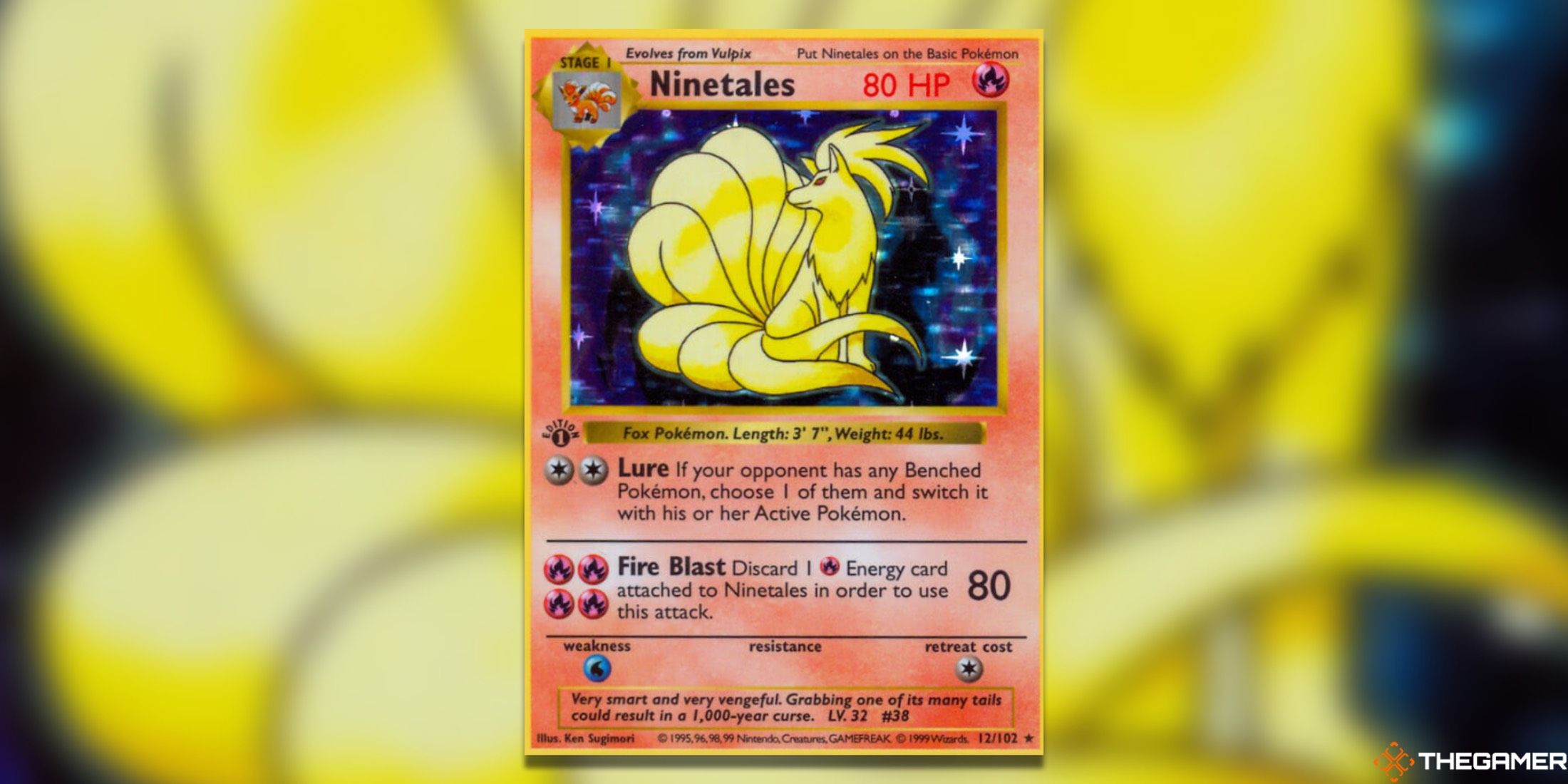 The Ninetales Base Set First Edition Holo from the Pokemon TCG.