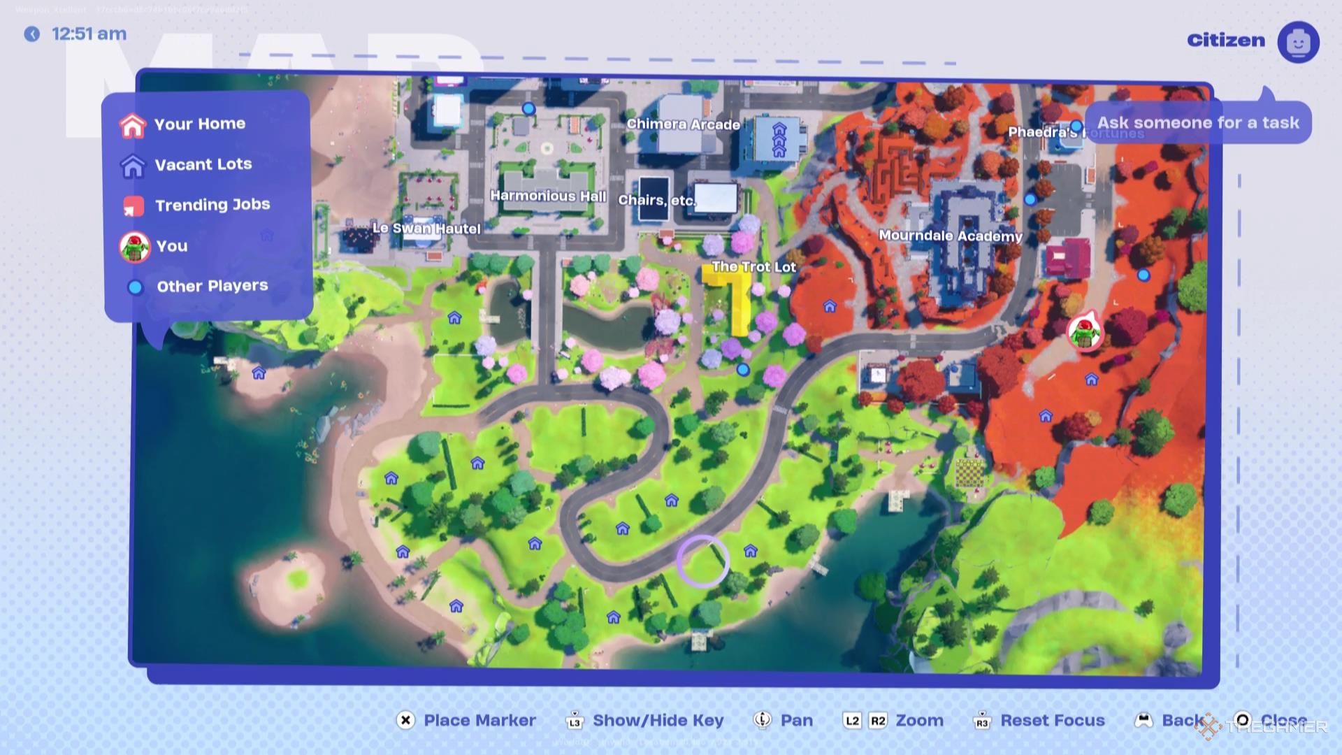 The map showing the city and the surrounding areas of Lego Fortnite Brick Life.