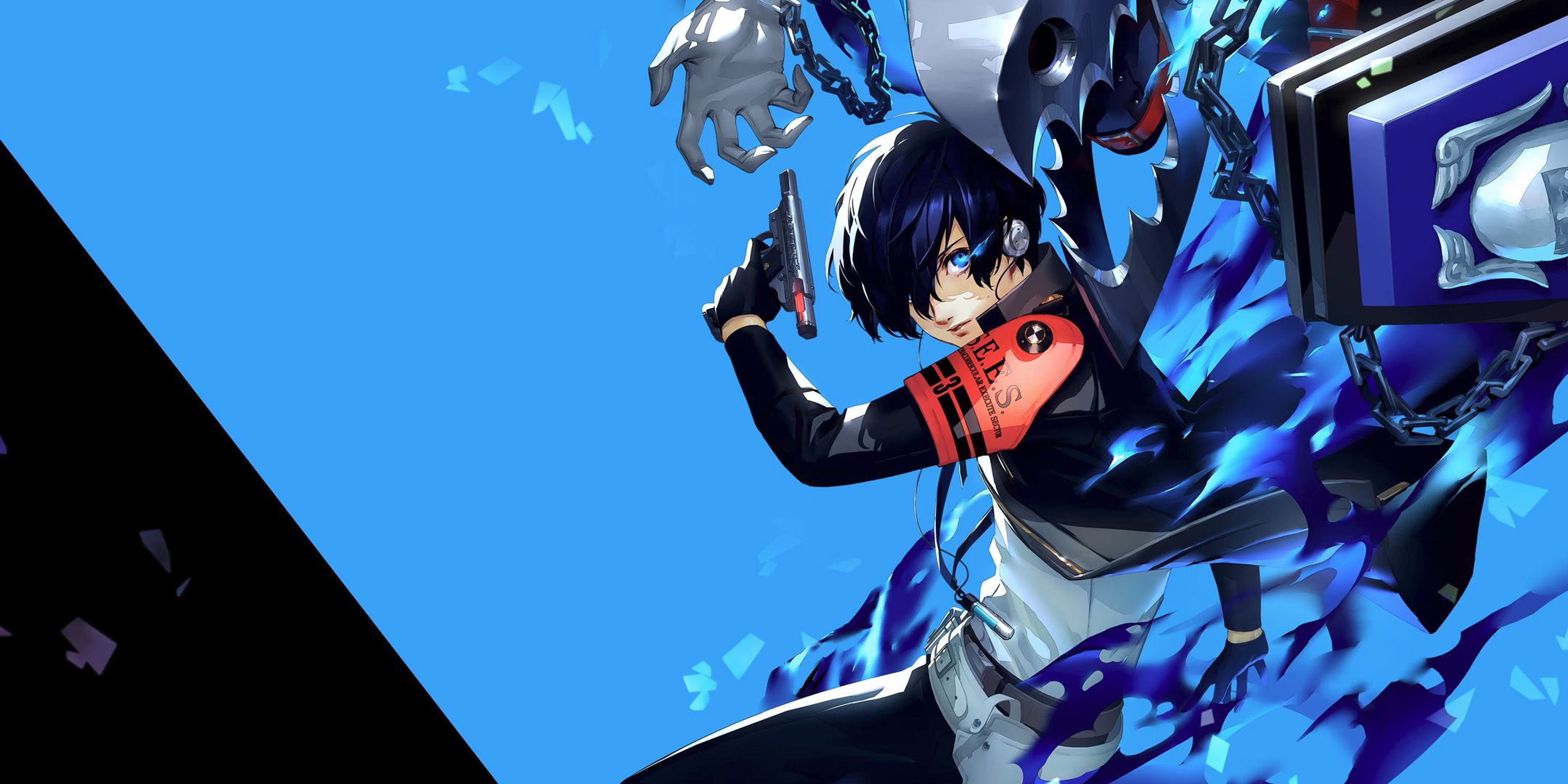 Makoto Yuki holding a gun while his persona emerges from his back in Persona 3 Reload.