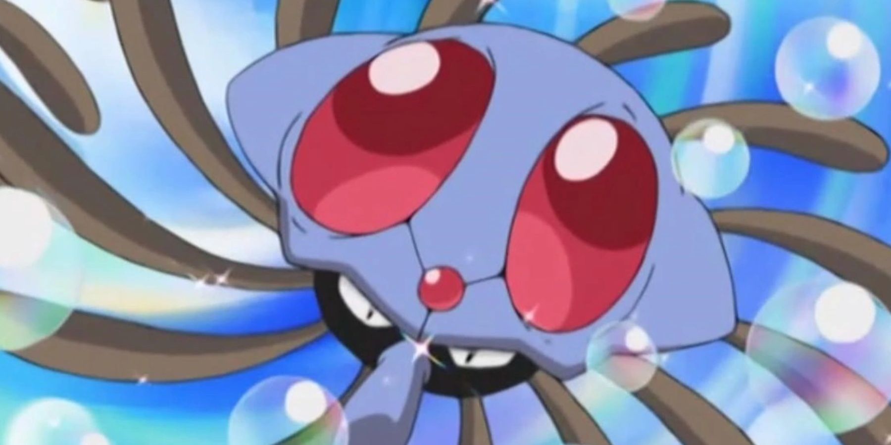 Tentacruel spins rapidly while spewing bubbles in the Pokemon anime.