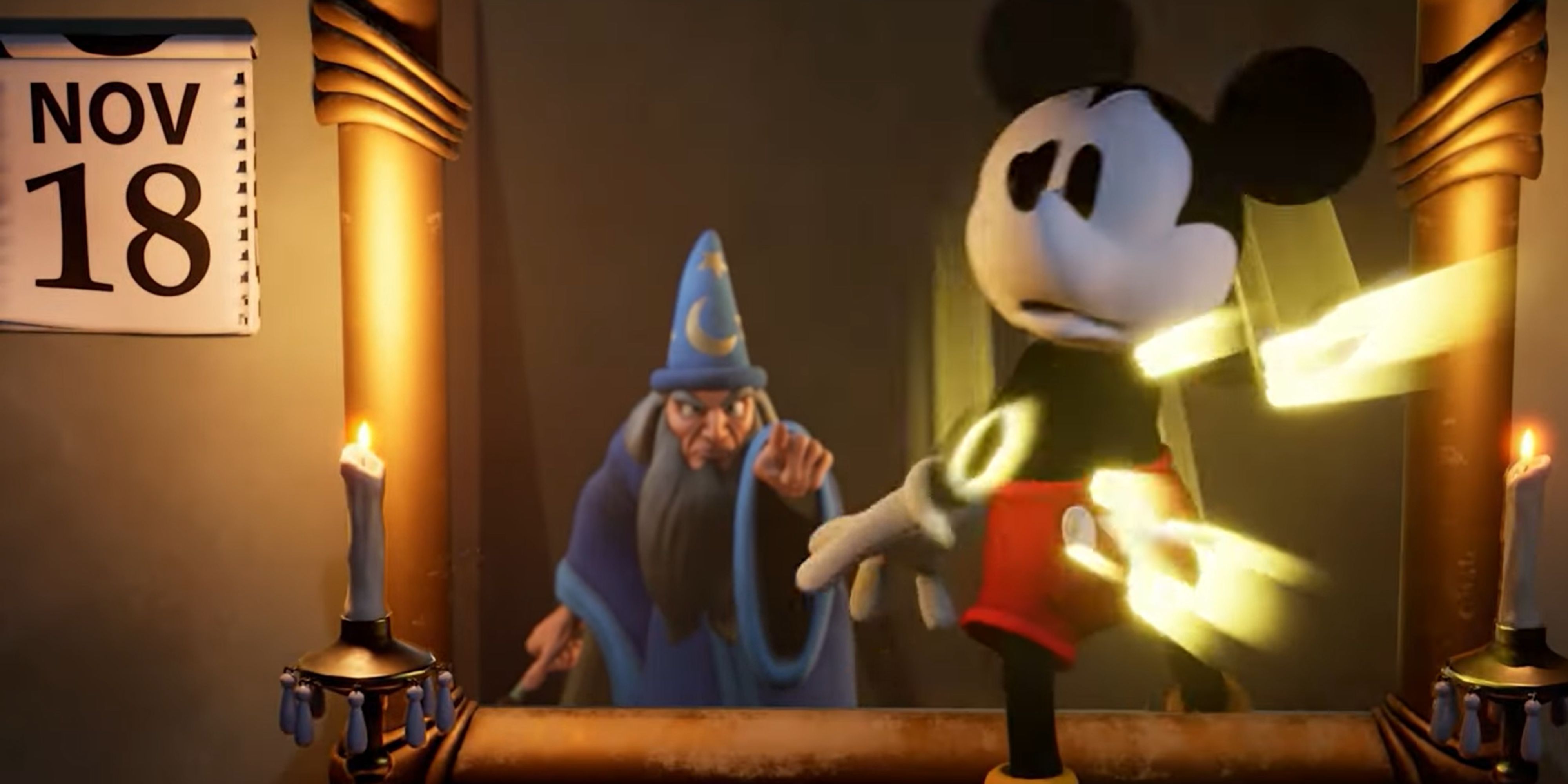 Mickey Mouse exits through the mirror at the behest of  in Epic Mickey Rebrushed.