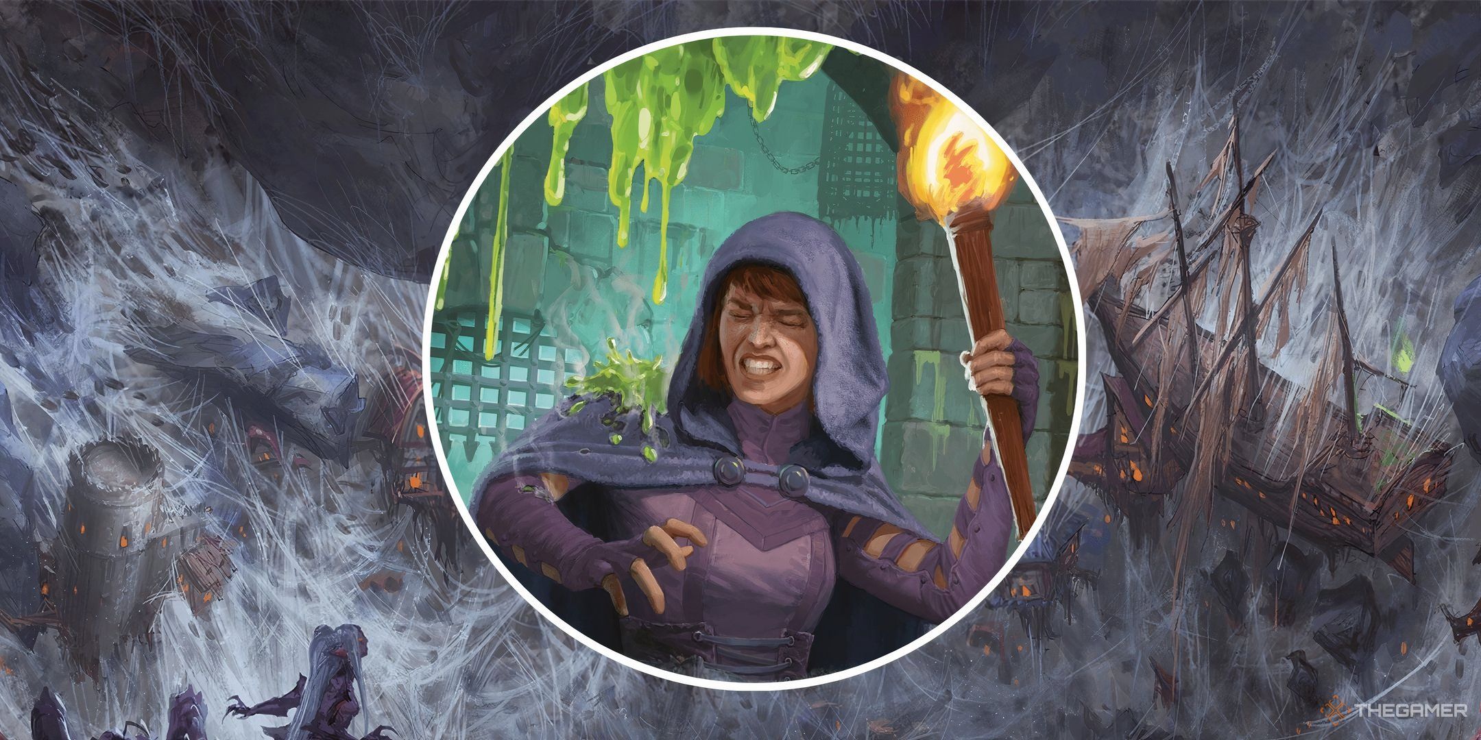 An adventurer gets toxic slime dripped on their shoulder in Dungeons & Dragons. 