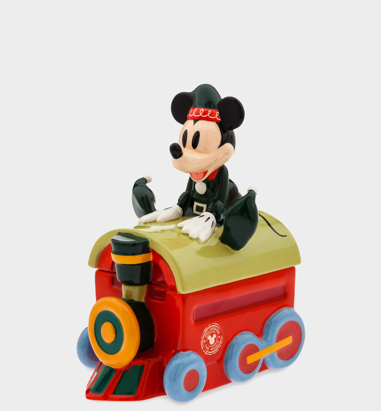 Disney Christmas Mickey Mouse Cookie Jar on a plain background