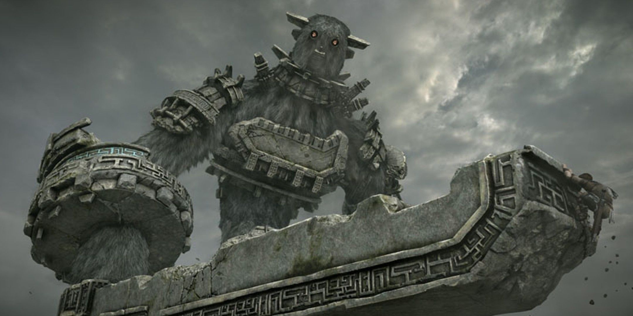 Giant collosi with a sword in Shadow of the Colossus.